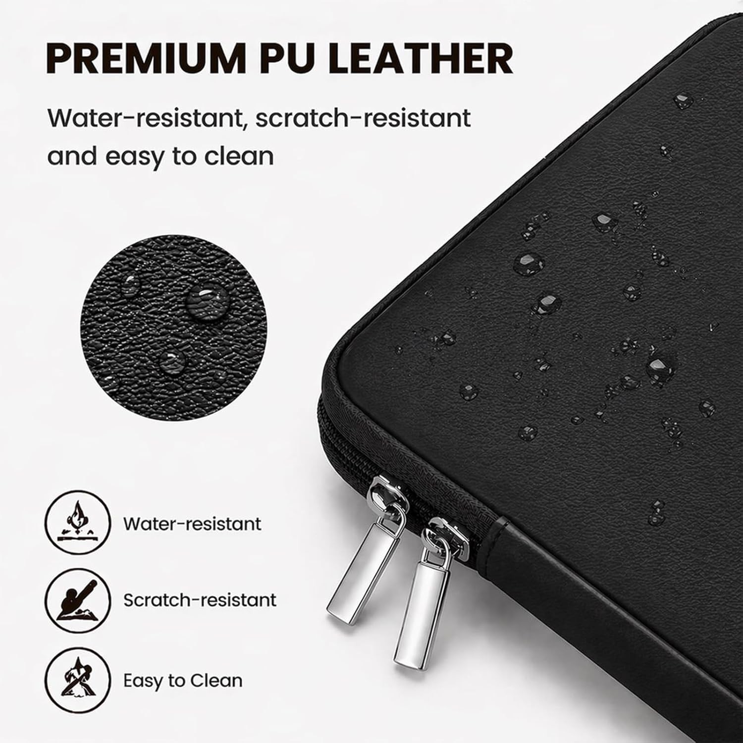 13.3 Inch Laptop Sleeve Soft PU Leather Case Water Resistant Padded Zipper Cover