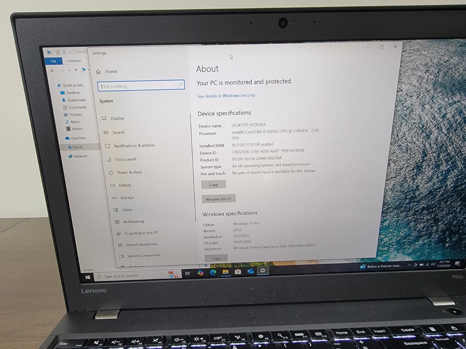 CLEAN Lenovo ThinkPad P50s, i5-6300U, 2.50GHz 16GB 240 SSD Quadro M500M Win 10