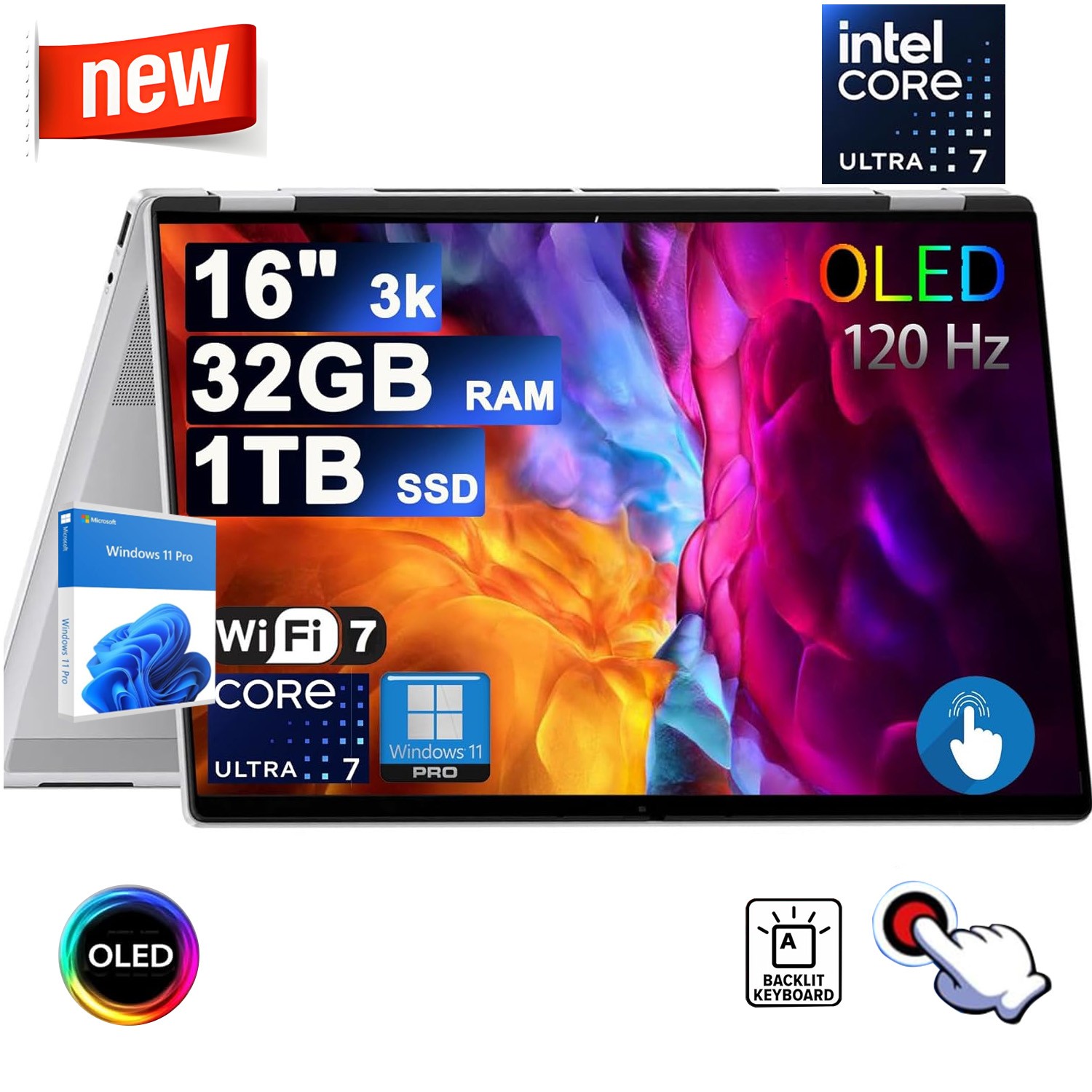 HP OmniBook 7 2-in-1 Laptop,16″ 3k OLED Touch,U7-258V,UpTo 32GB 1TB SSD+Win11pro