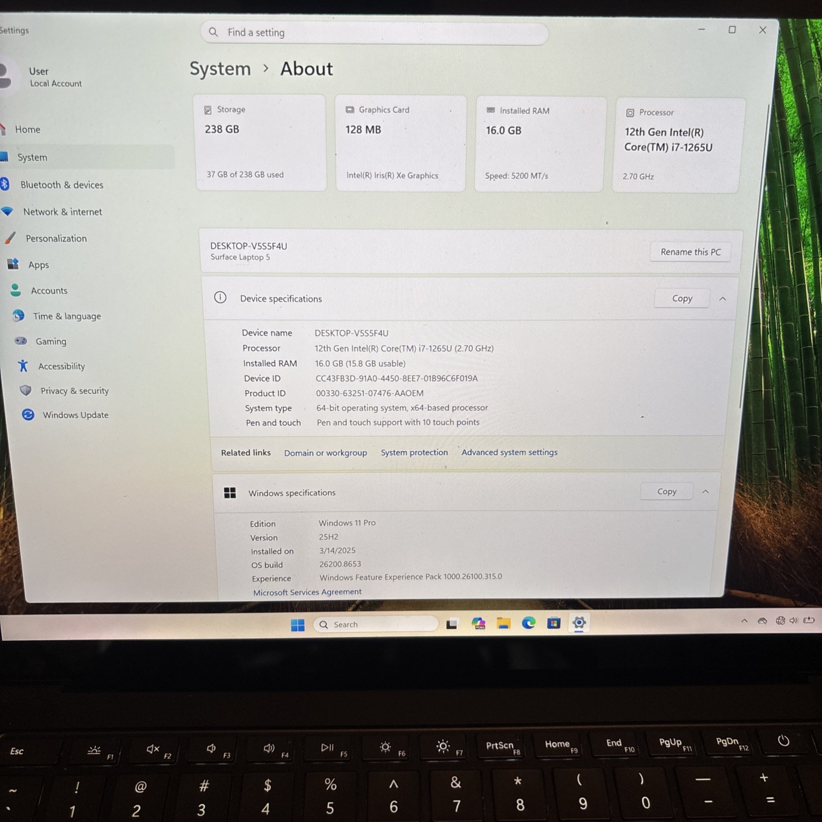 Microsoft Surface 5 16 GB RAM 238 GB Windows 11 Pro Model Number 1951