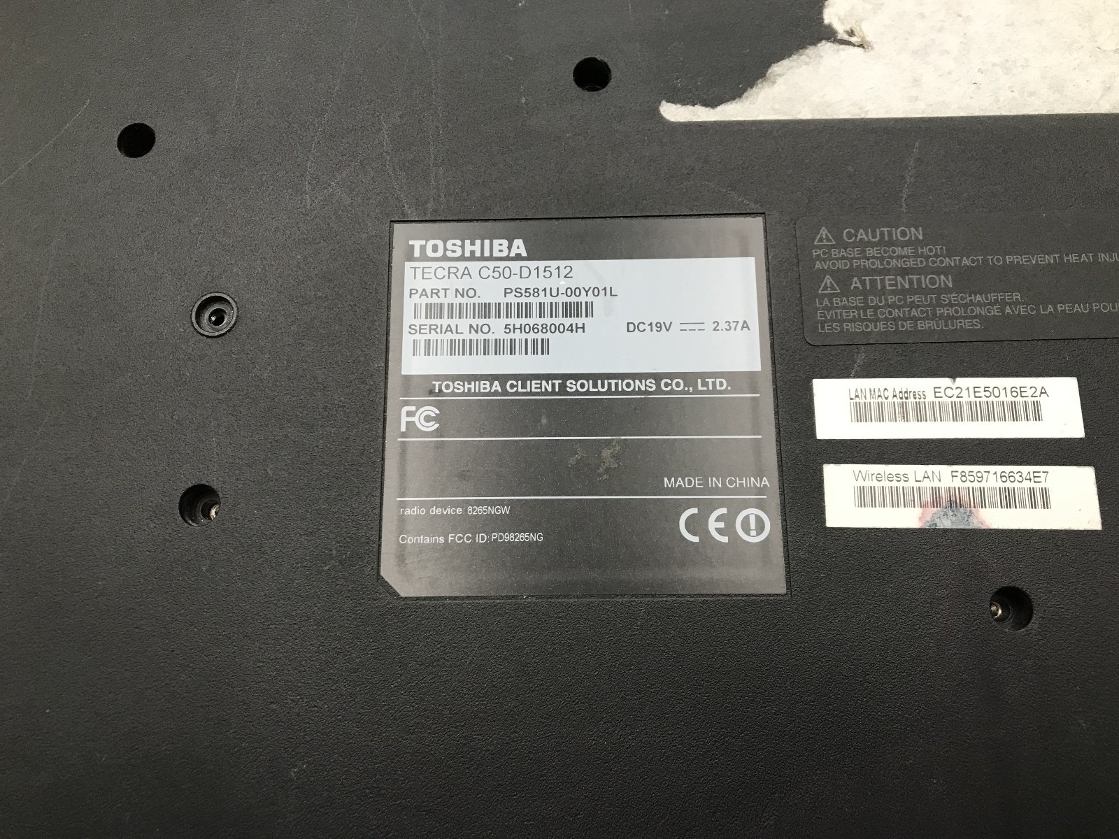 TOSHIBA TECRA C50 D1512 – FOR PARTS/REPAIR – INTEL I5 8TH GEN – NO RAM – READ-BB