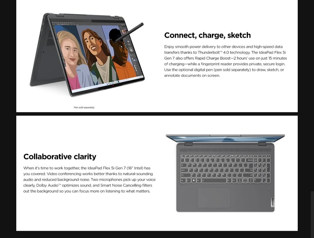 Lenovo Flex 5 2-in-1 16″ 2.5K Touch i7 16GB RAM 1TB Windows 11 w/Case & Box Mint