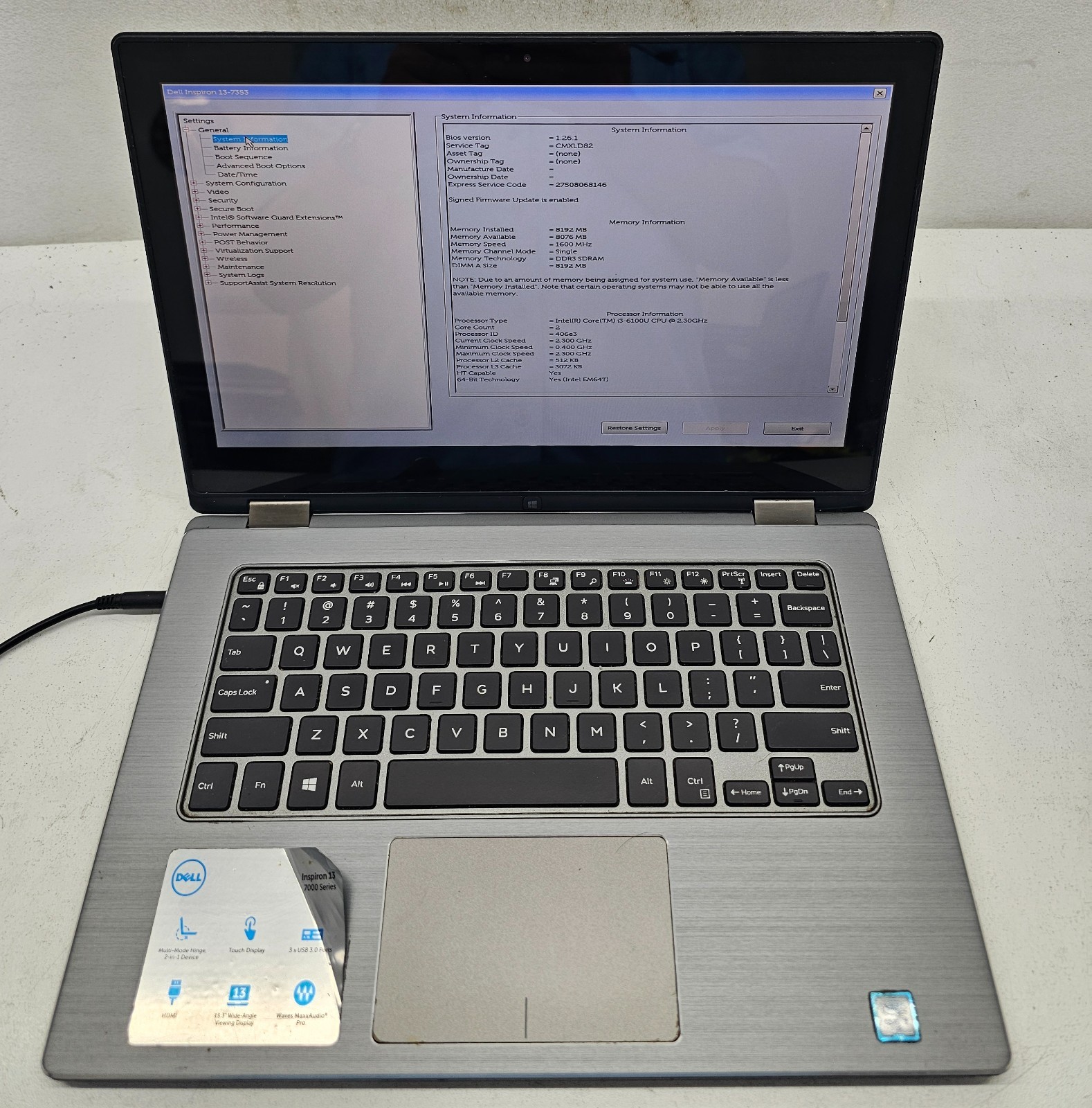 Dell Inspiron 13-7353 13.3″ Laptop Intel Core i3-6100U 8GB Ram NO HD/OS (FL)