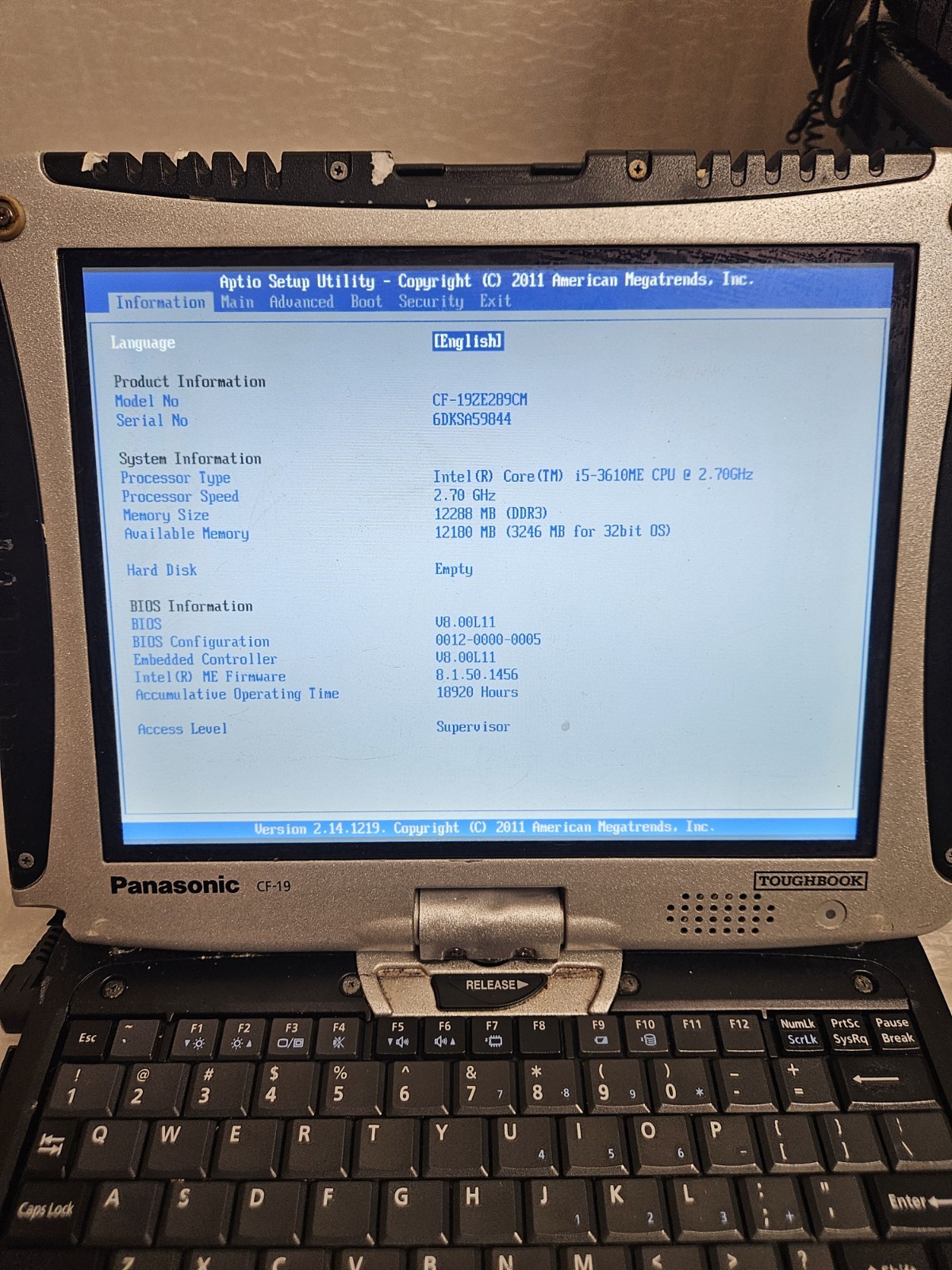 Lot Of 8 Panasonic Toughbook CF-19, i5-3610ME @ 2.7GHz, Tested Grade C