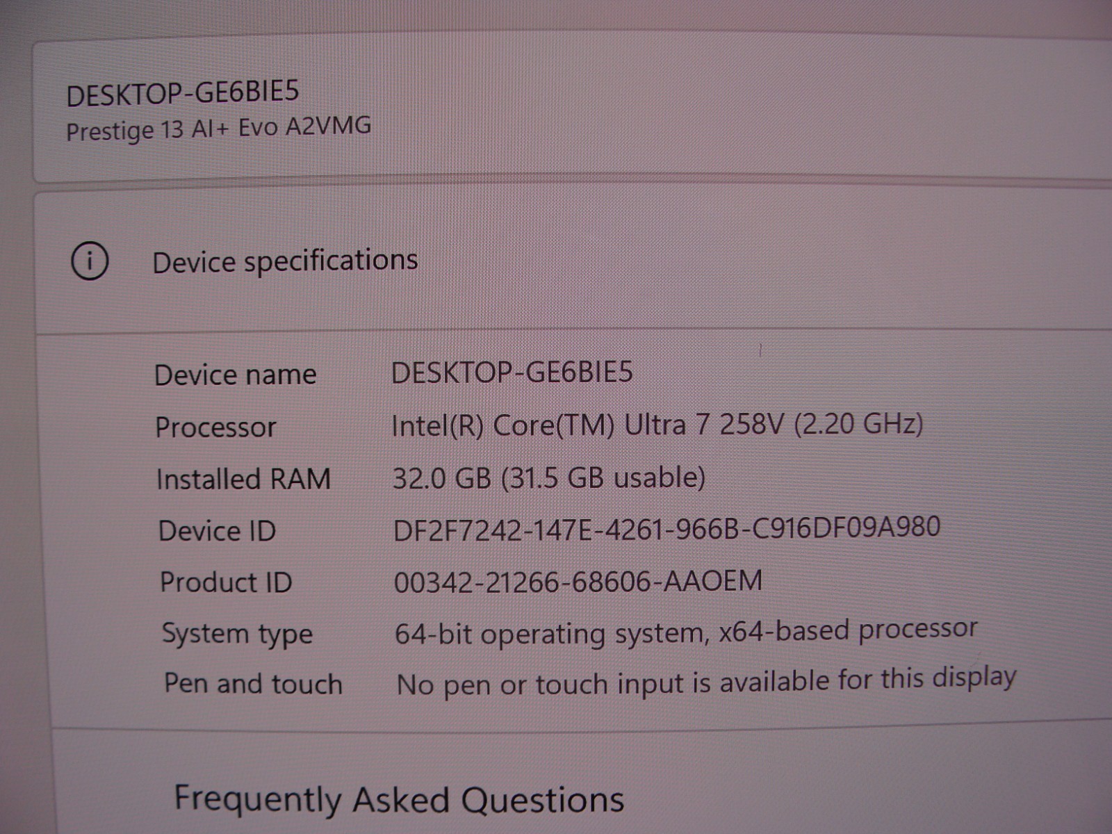 MSI Prestige 13 AI+ Evo A2VMG 13.3″OLED ULTRA 7 258V 2.2GHz 32GB 2TBSSD ARC 140V
