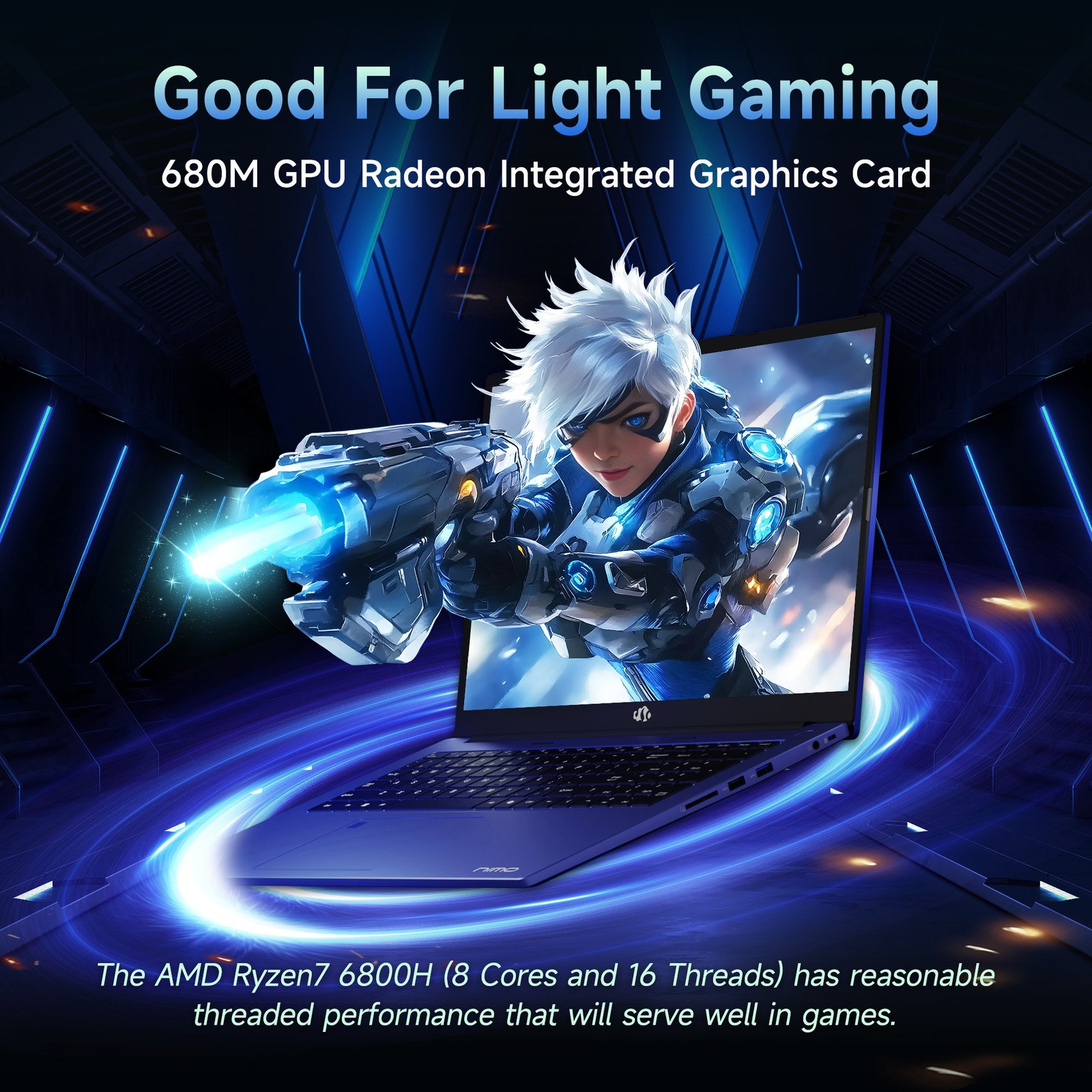 NIMO 17.3″ Laptop 8 Cores AMD Ryzen 7 6800H 16GB DDR5 RAM 512GB SSD Radeon 680M
