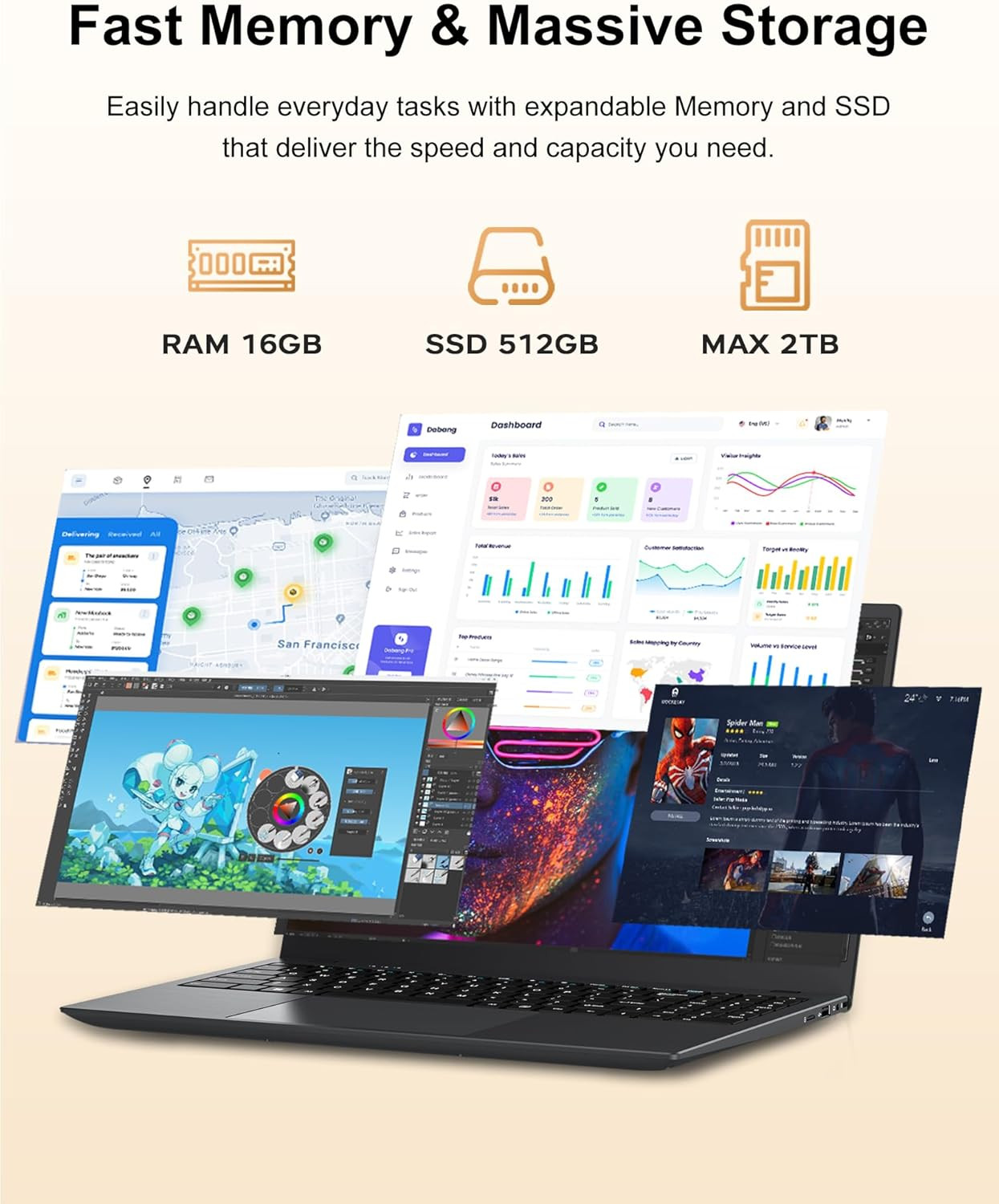 15.6″ Laptop Computer, Laptop with 16GB RAM 512B SSD, Gold 6500Y (Up to 3.4Ghz),