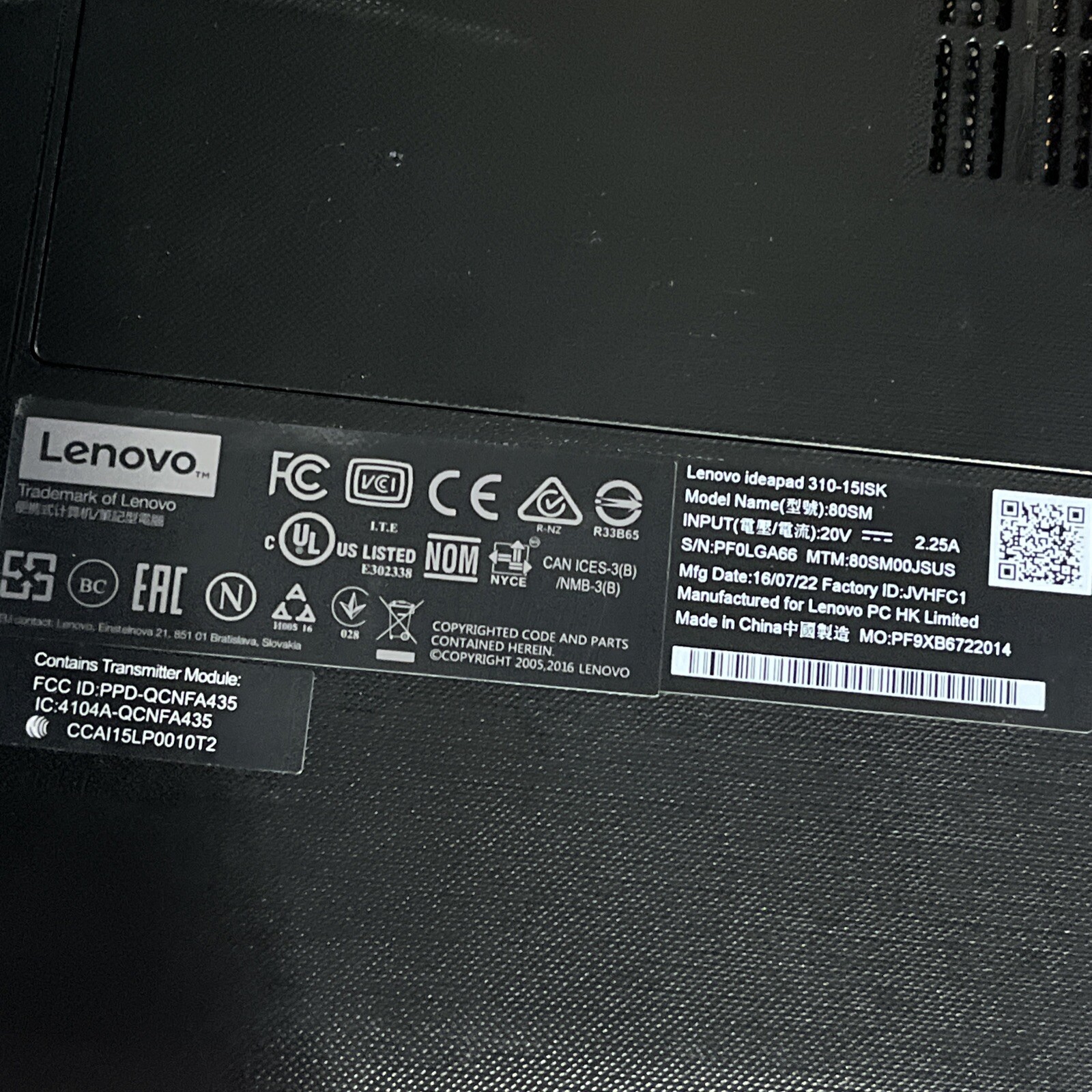 LENOVO IDEAPAD 310-15ISK I7 8GB RAM NO HD ;