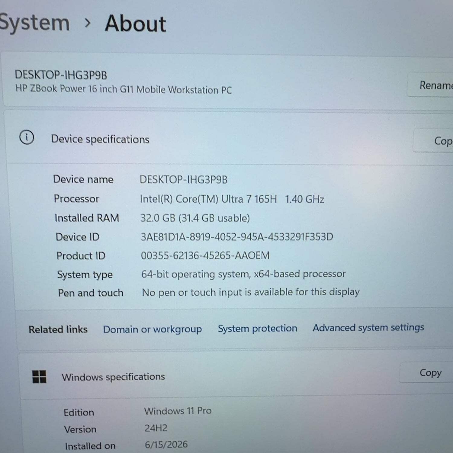 HP ZBook Power G11 16″ Core Ultra 7 165H 1.4GHz 32GB RAM 512GB SSD RTX 1000 Ada