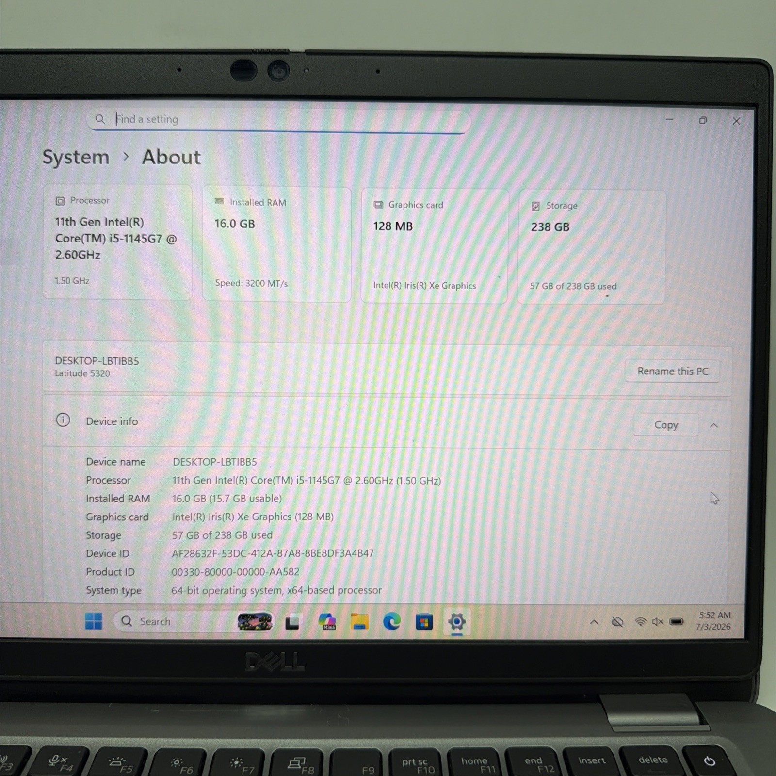 Dell Latitude 5320 13″ i5-1145G7 256GB SSD 16GB RAM 128GB Intel Iris Xe Graphics