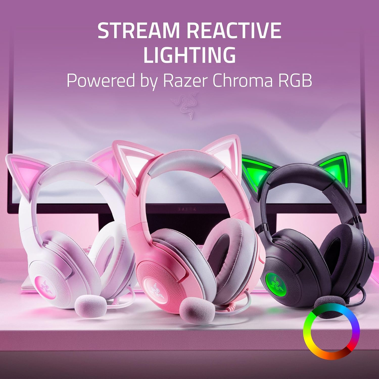 Razer Kraken Kitty V2 USB Wired Headset Chroma RGB Kitty Ears Reactive Lighting