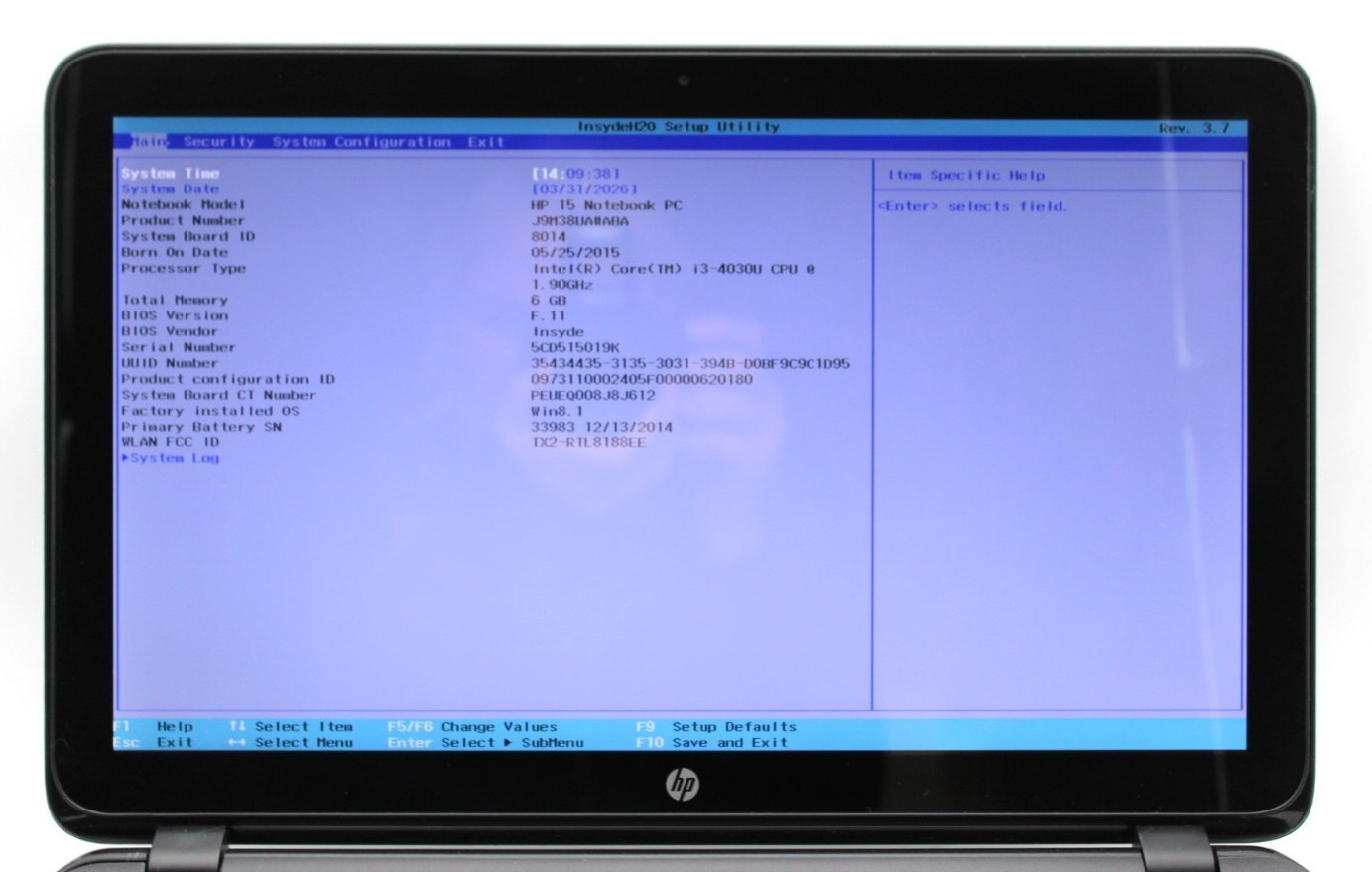 HP 15 i3-4030U@1.9GHz 8GB DDR4 NO STORAGE OR OS *USED/TESTED*