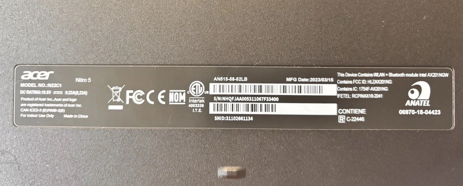Acer Nitro 5 AN515-58 15.6″ (512GB SSD, Intel Core i5 12th Gen., 4.50 GHz, 16GB,