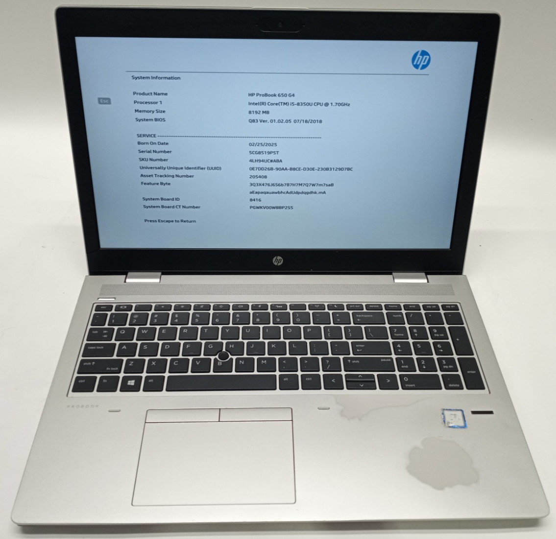 HP ProBook 650 G4 15.6″ i5-8350u@1.70GHz 8GB RAM 256GB NVMe Win11Pro MC526*!