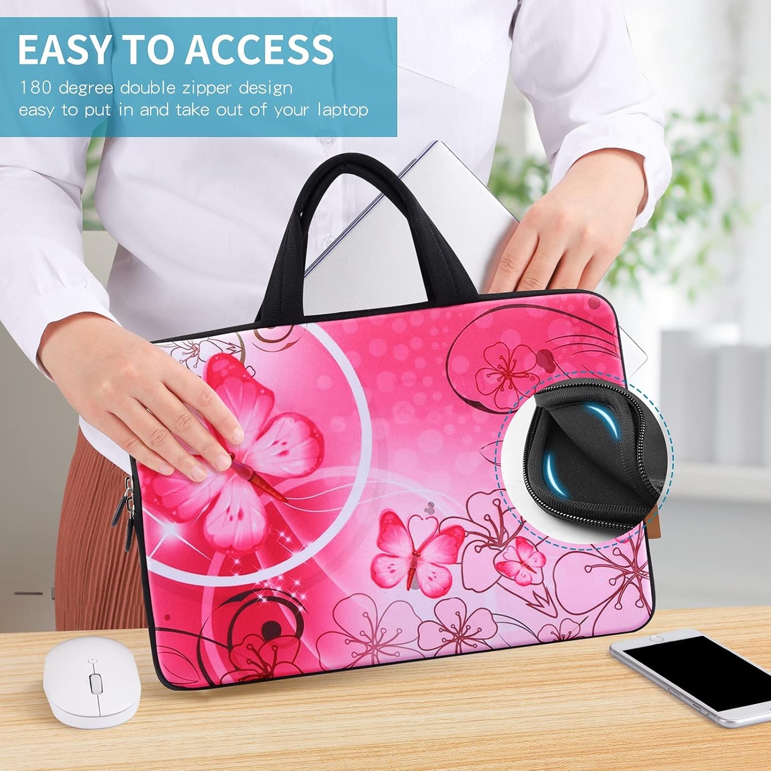 Pink Butterfly Neoprene Laptop Sleeve Bag for 14-15.6 inch Laptops – iColor Case
