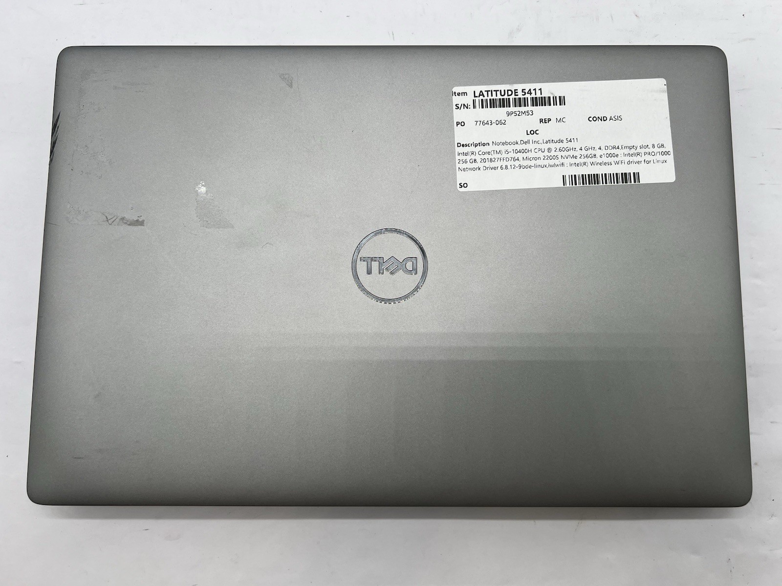 Dell Latitude 5411, i5-10400H CPU, @ 2.60GHz, 8GB RAM, 256GB NVMe-No OS/Charger