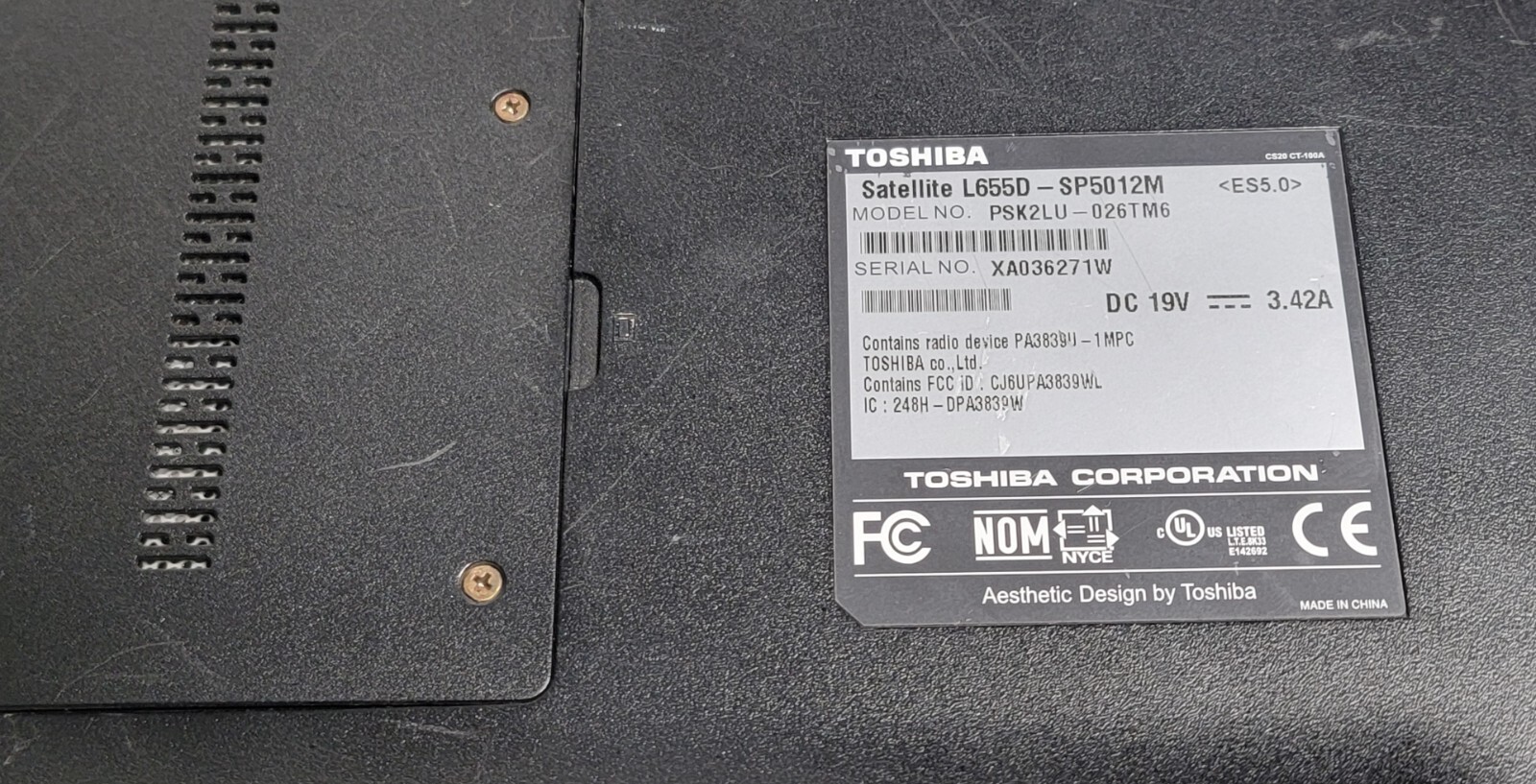 Toshiba Satellite L655D-SP5012M laptop 4GB RAM, no HDD parts/repair