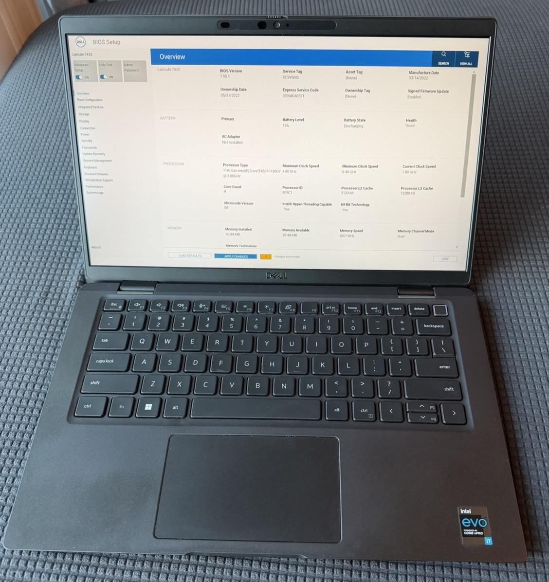 Latitude 7420 i7-1185G7 3GHz 16GB RAM – NO SSD -NO CHARGER -Works Great -Cleaned