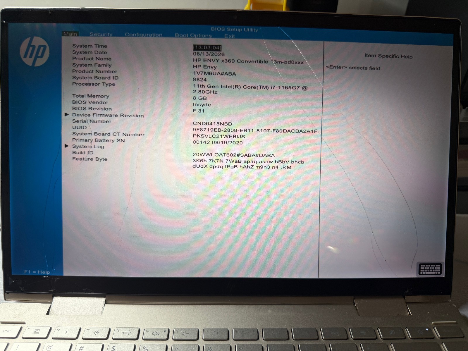 HP ENVY x360 2-in-1 Intel Core i7-1165G7 8GB RAM NO SSD CRACKED SCREEN FOR PARTS