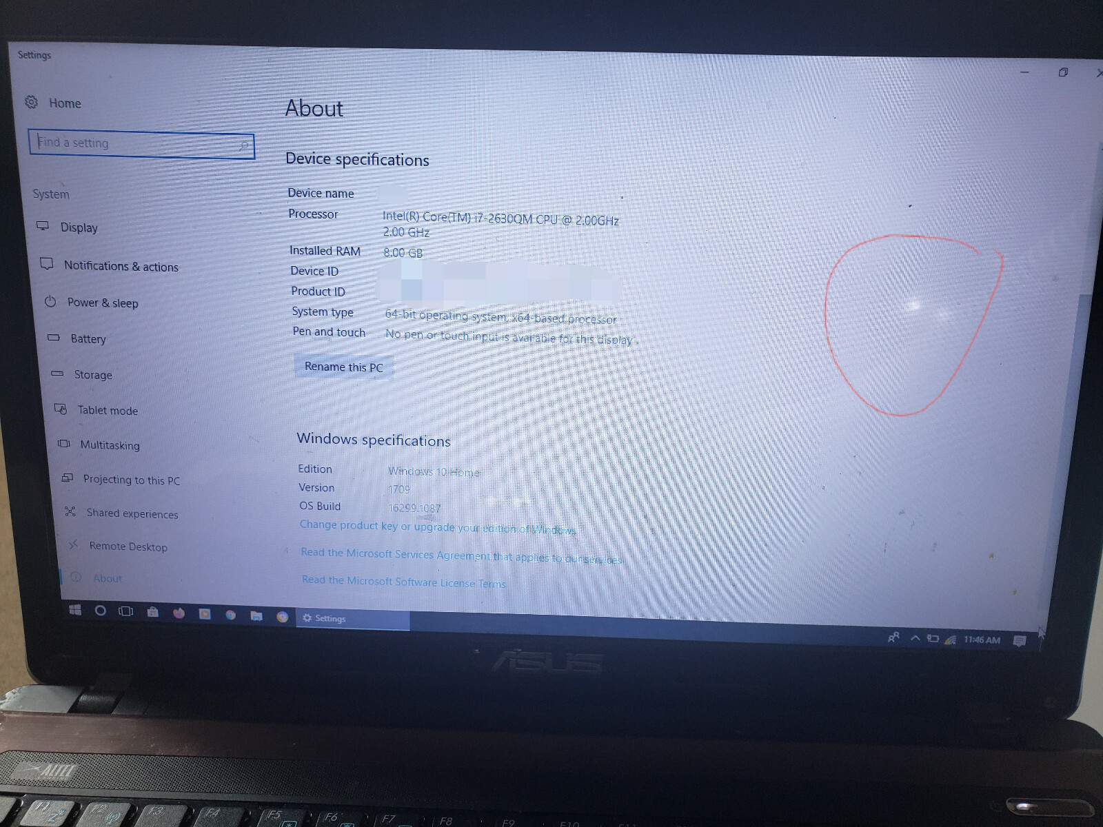 ASUS X53 laptop used 8GB RAM 2ghz processor windows 10 15″ monitor