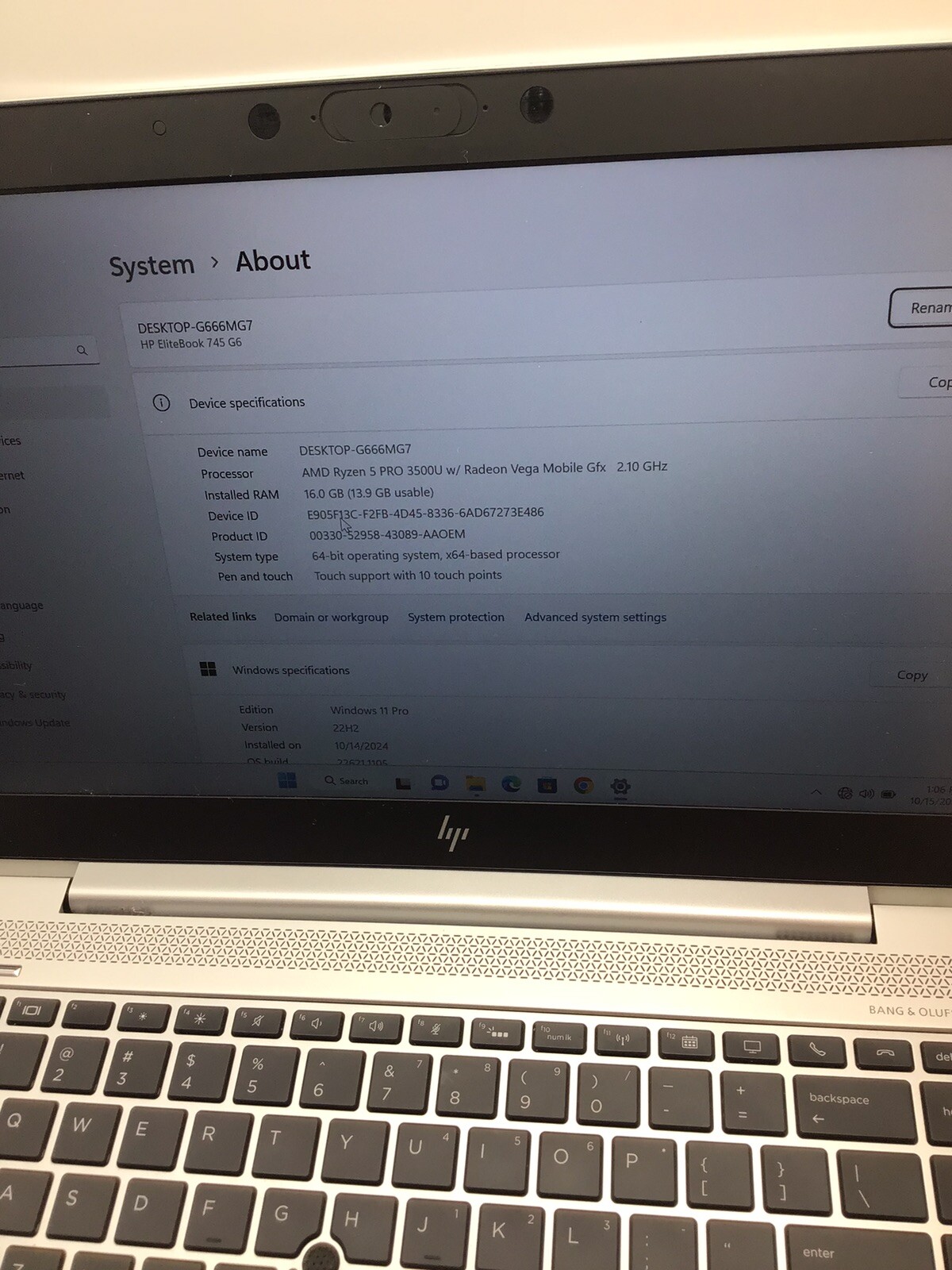HP EliteBook 745 G6 14″ AMD Ryzen 5 PRO 16GB RAM 256GB SSD Win 11 (Touch Screen)