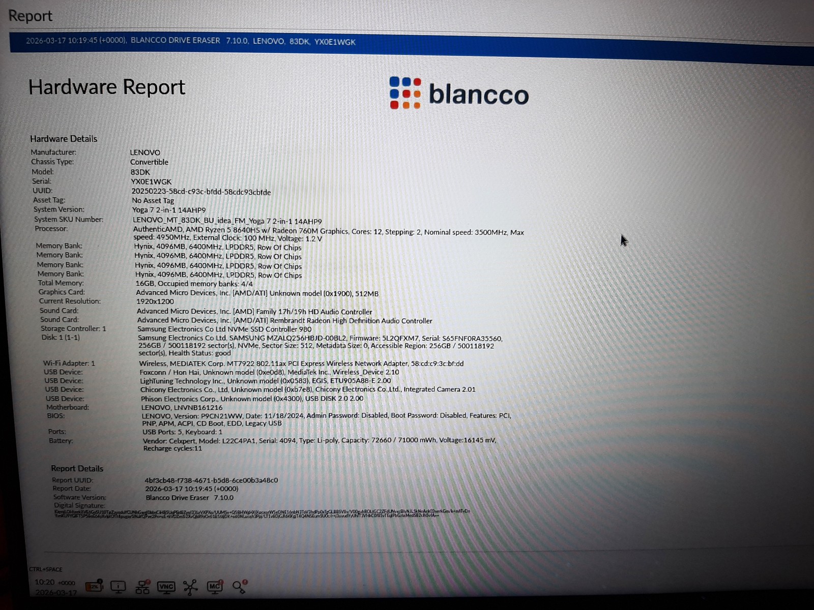 Lenovo Yoga 7 14AHP9, Ryzen 5 8640HS 3.50GHz, 16GB RAM, 256GB NVMe, No AC C4*185