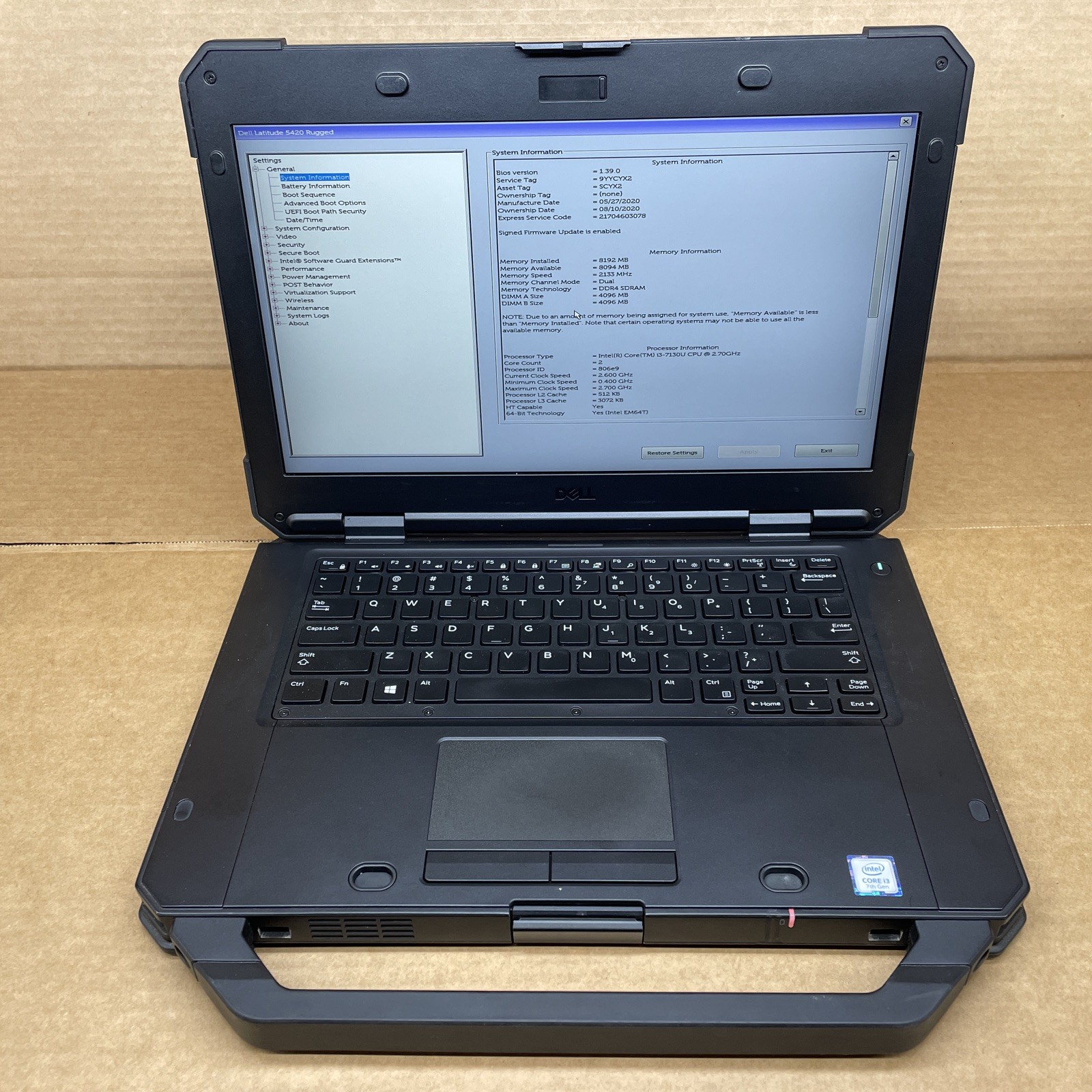 Dell Latitude 5420 Rugged, Intel Core i3-7130U @ 2.70GHz 8GB RAM NO SSD NO OS