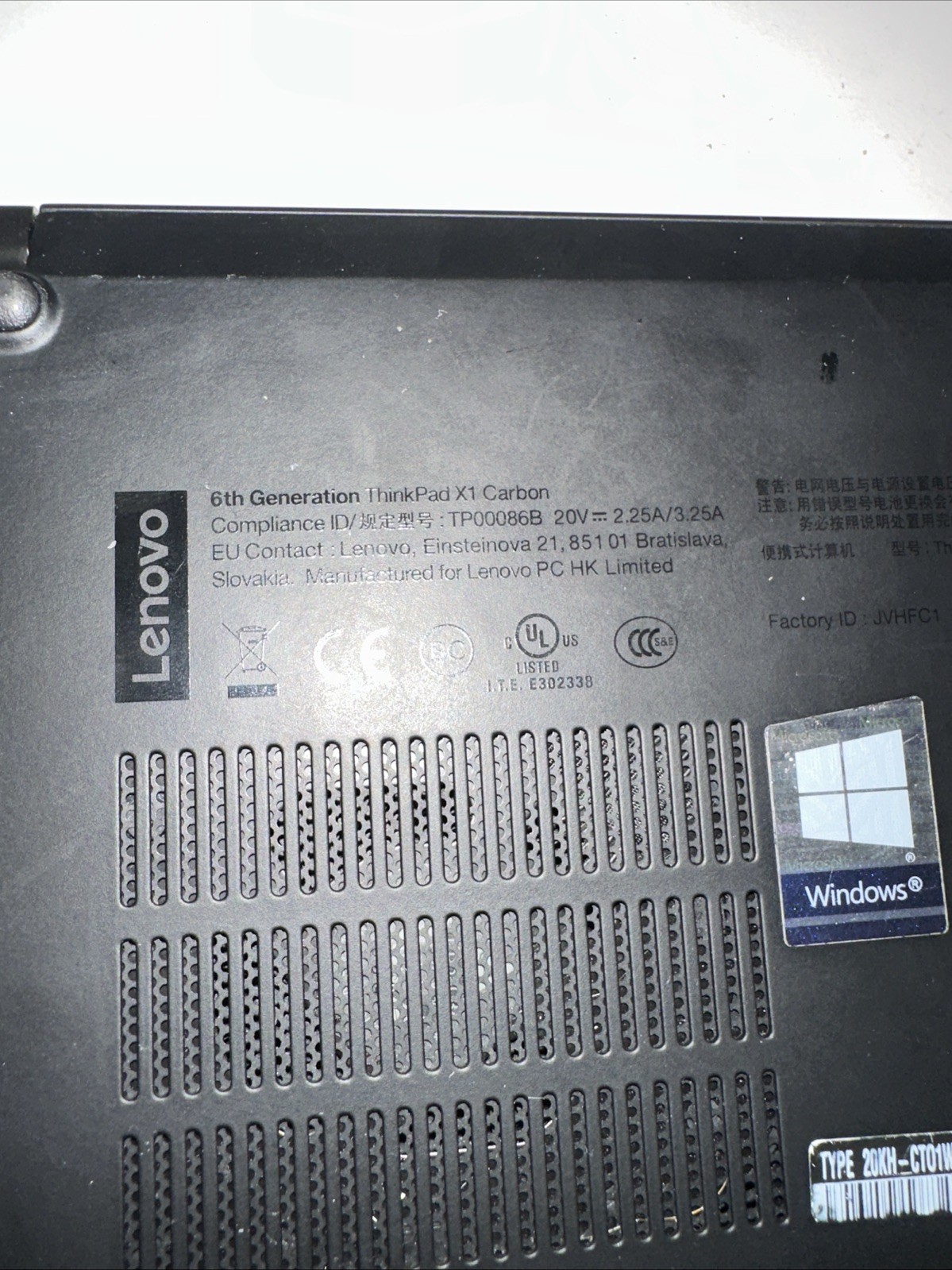 Lenovo ThinkPad X1 Carbon Gen 6 i7‑8650U NO RAM NO SSD Rubber Trackpad MISSING
