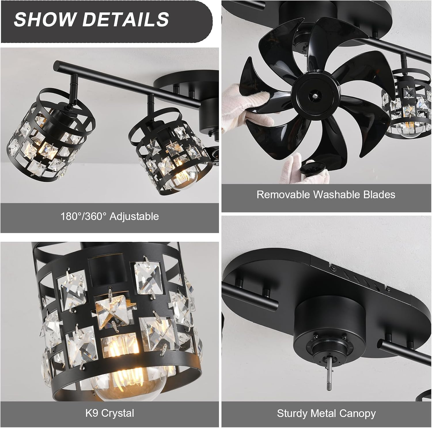 Ceiling Fans with Lights and Remote,39.3″ Kitchen Ceiling Fan,360° Rotatable Lam
