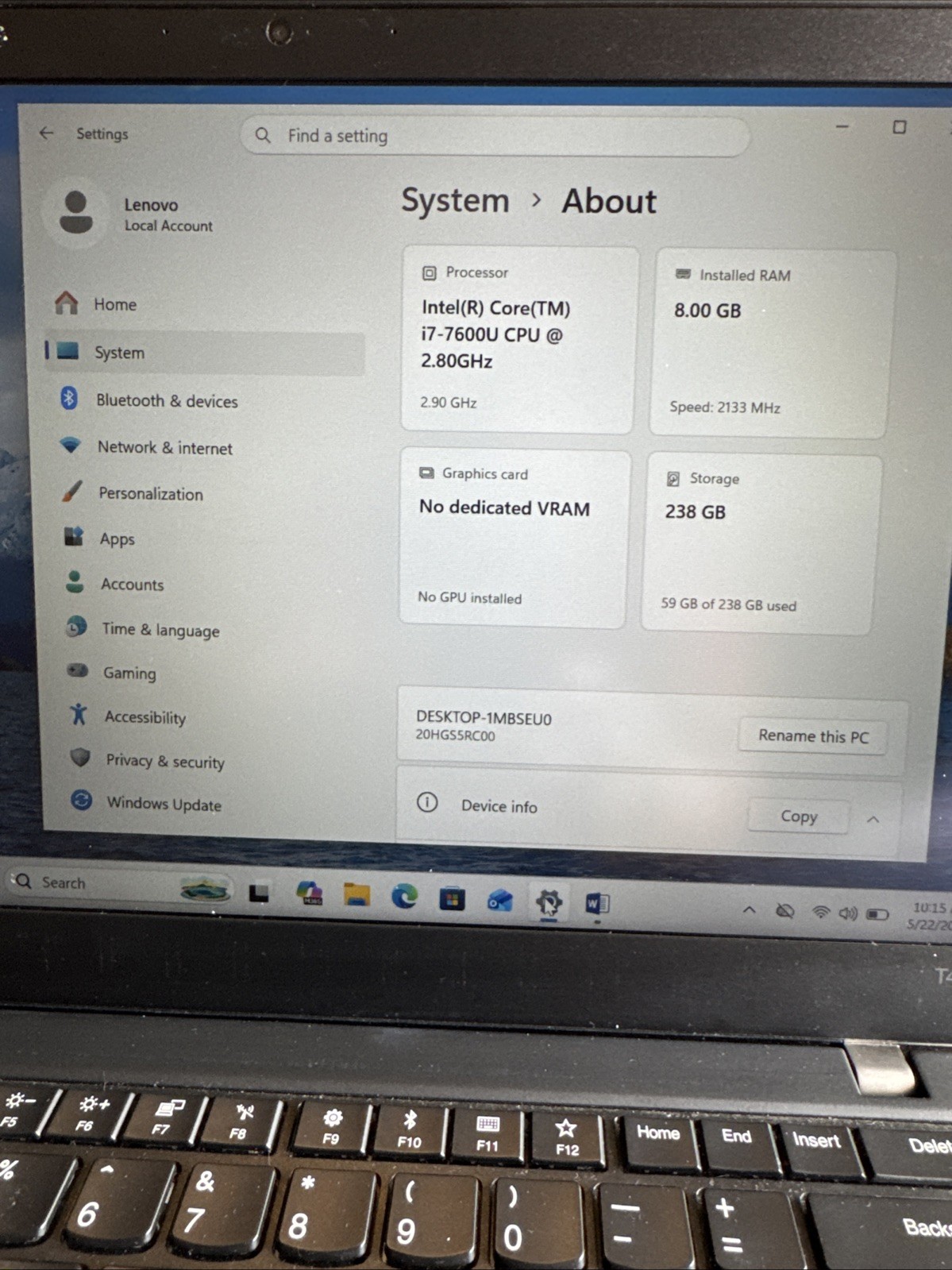 Lenovo ThinkPad T470s 14″ Intel i7-6600U 8GB Ram 256 SSD Laptop Win 10 w/Office