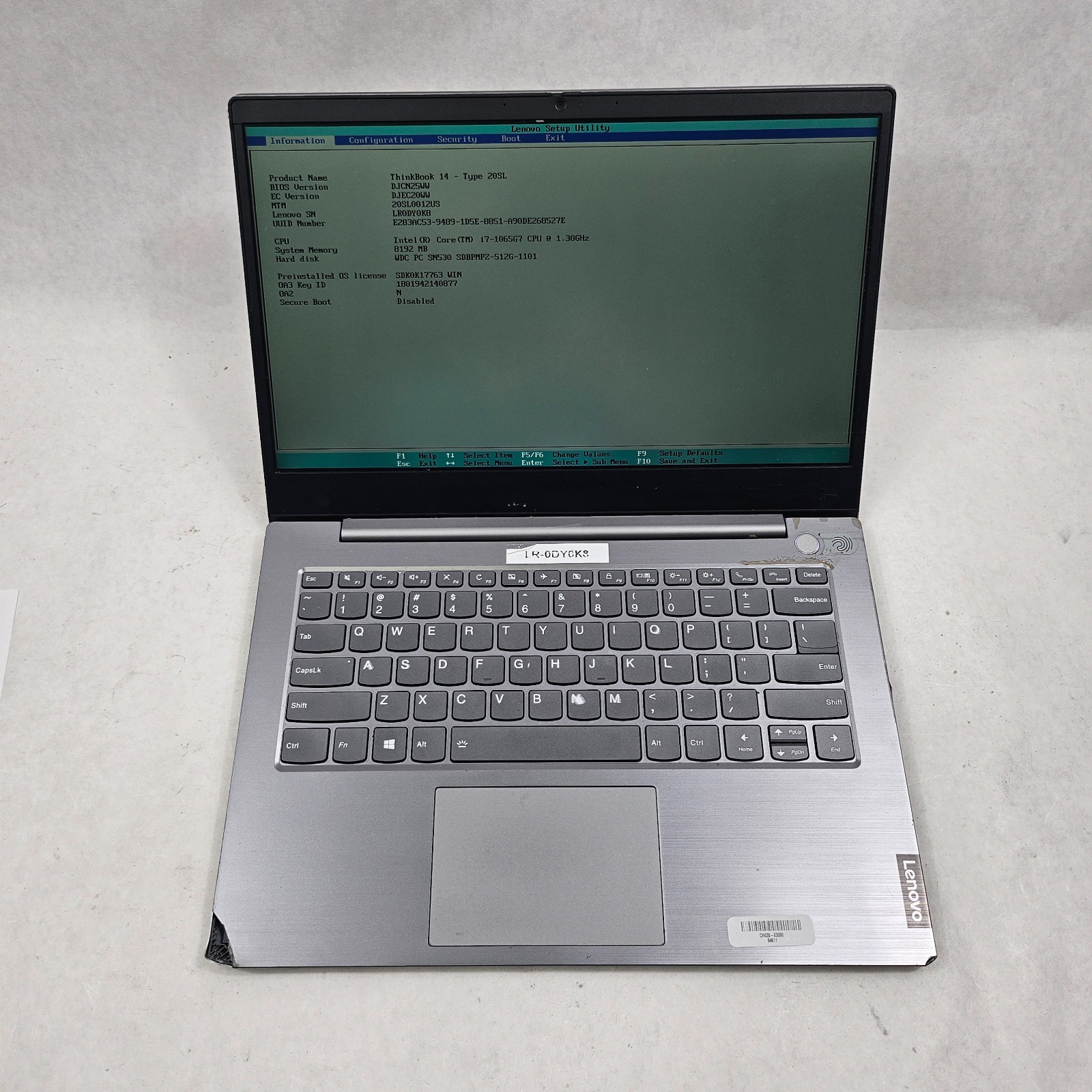 Lenovo Thinkbook 14-IIL Core i7-1065G7 1.3GHz 8GB RAM 512GB SSD No OS *READ