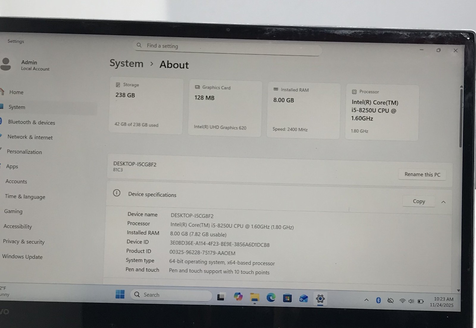 LENOVO YOGA 720-131KB i5-8250U@1.60GHz 8GB RAM 256GB NVMe W11H *READ