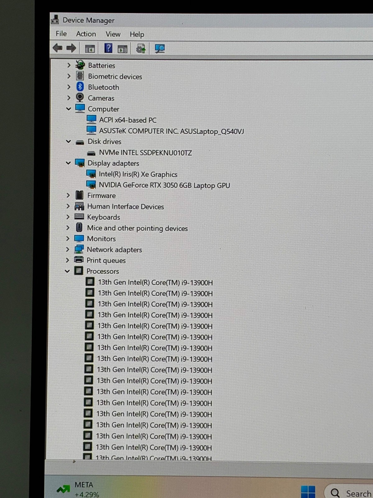 Asus QV540VJ 16-inch Core i9 10th Gen 16GB RAM 1TB RTX 3050 Laptop – Used B