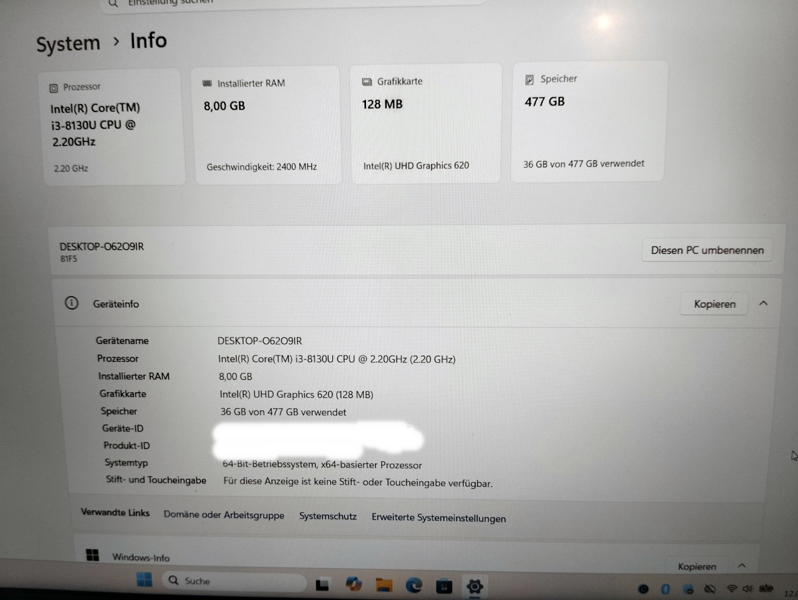 Lenovo ideapad 330S – Intel I3 2(4)x2.20GHz – 8GB RAM DDR4 – 500GB SSD