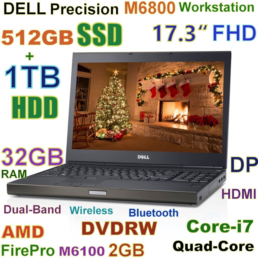Workstation DELL M6800 i7-Quad 512GB SSD + 1TB DVDRW 32GB 17.3″ AMD FirePro 2GB
