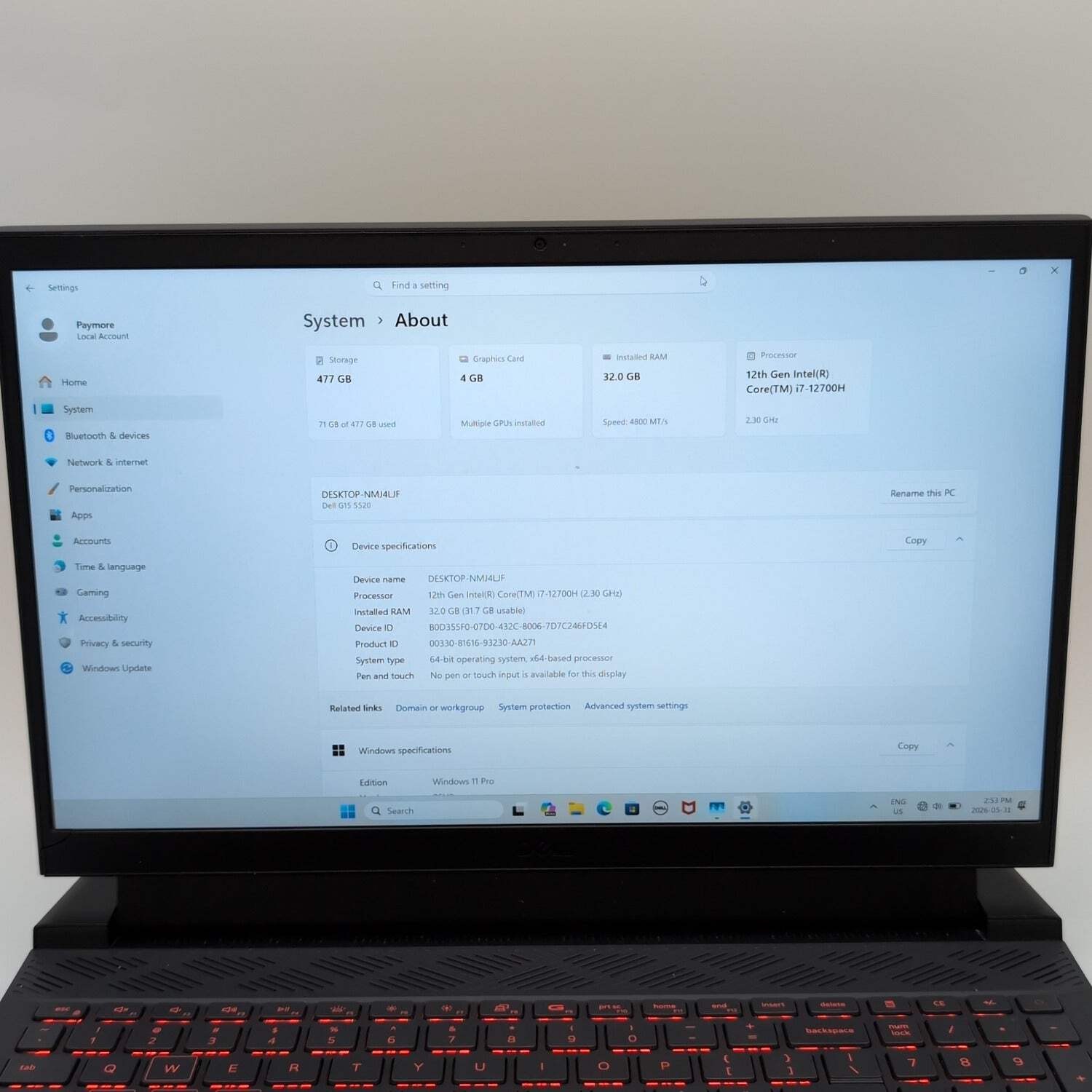 Dell G15 5520 15.6″ i7-12700H 2.3GHz 32GB RAM 512GB SSD GeForce RTX 3050 Ti