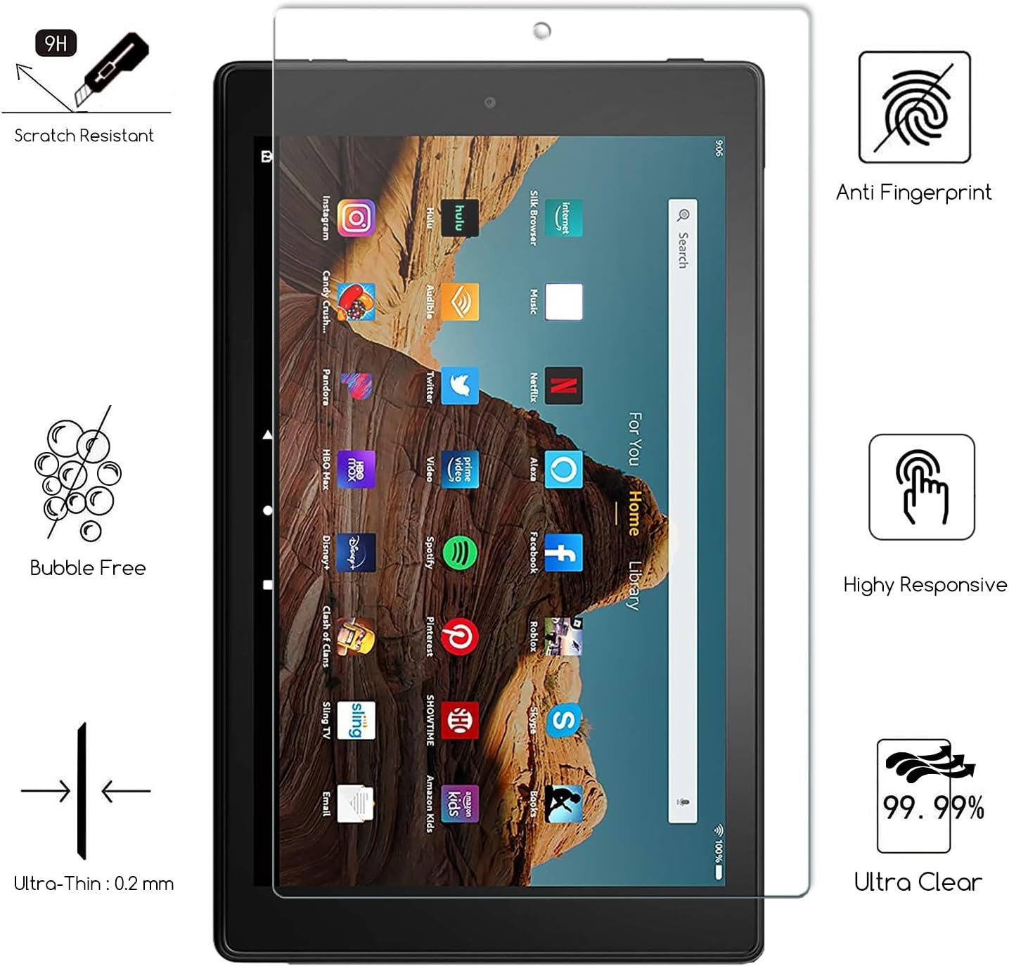 Tempered Glass Screen Protector for Amazon Fire HD 10 Tablet 10.1″ (7th / 9th Ge