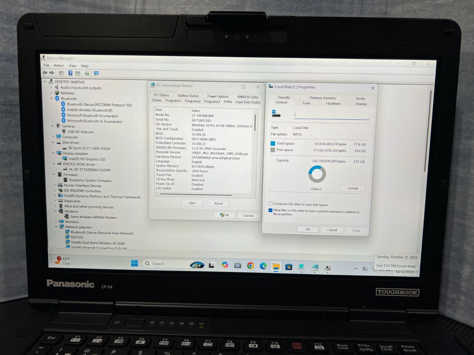 CF-54F9885KM, i5-6300U 2.40Ghz,8GB Mem,256GB SSD,Touchscreen,4G LTE,GPS,3,820Hrs