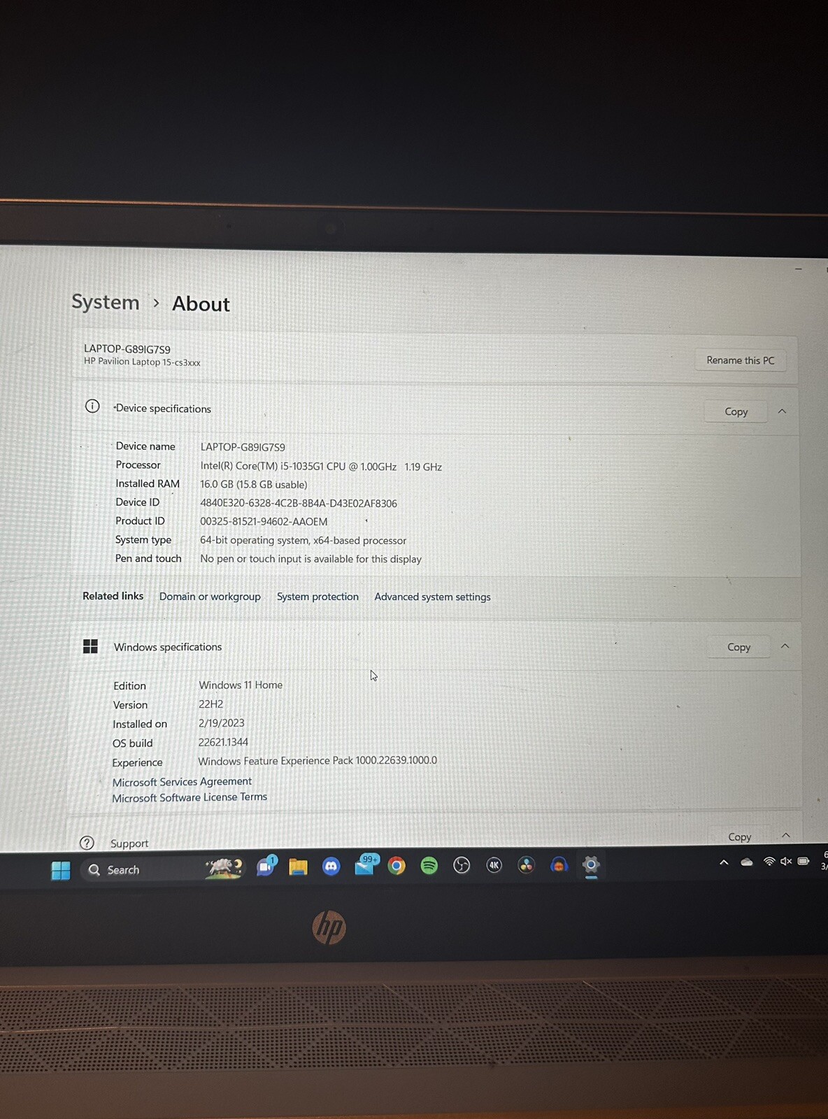 HP Pavilion 15-cs3055wm Laptop-G89IG7S9