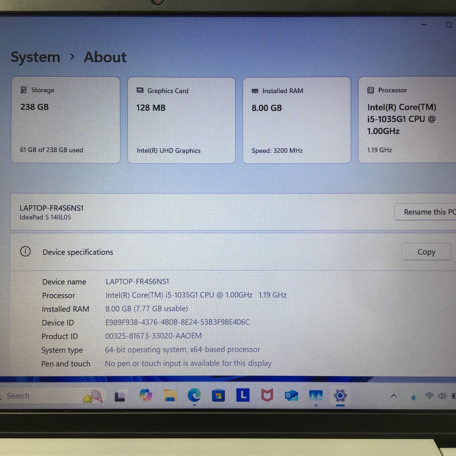 Broken Lenovo Ideapad 5 14IIL05 14″ i5-1035G1 1.0GHz 8GB RAM 256GB SSD Broken P