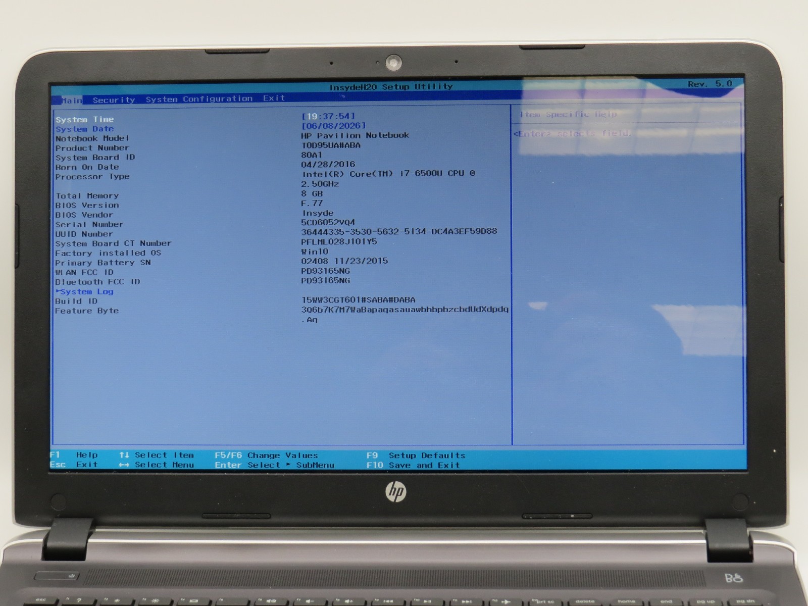 HP Pavilion 15-ab262nr | i7-6500U @ 2.5GHz | 8GB DDR3 | 256GB SSD | No OS