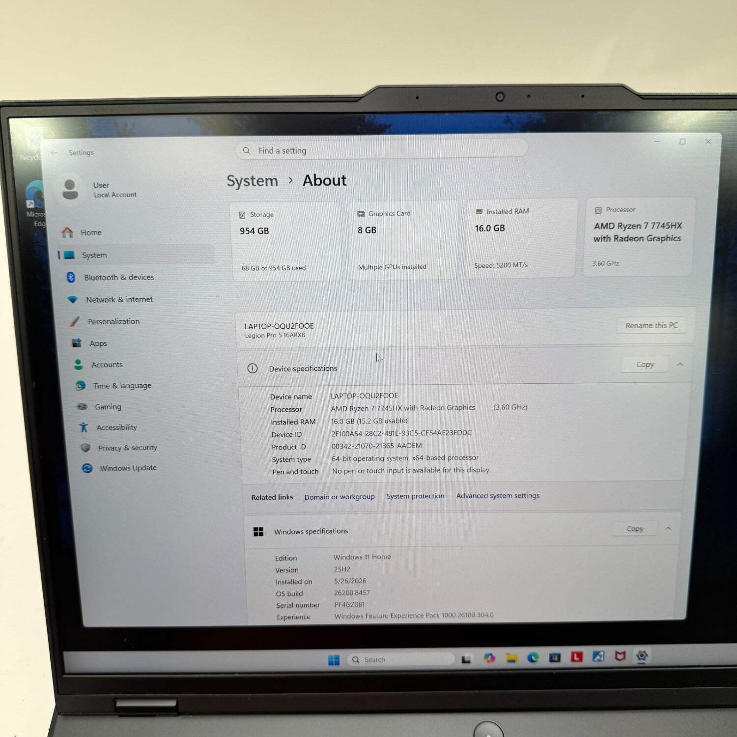 Lenovo Legion Pro 5 16″ Ryzen 7 7745hx 3.6GHz 16GB RAM 1TB SSD GeForce RTX 4060