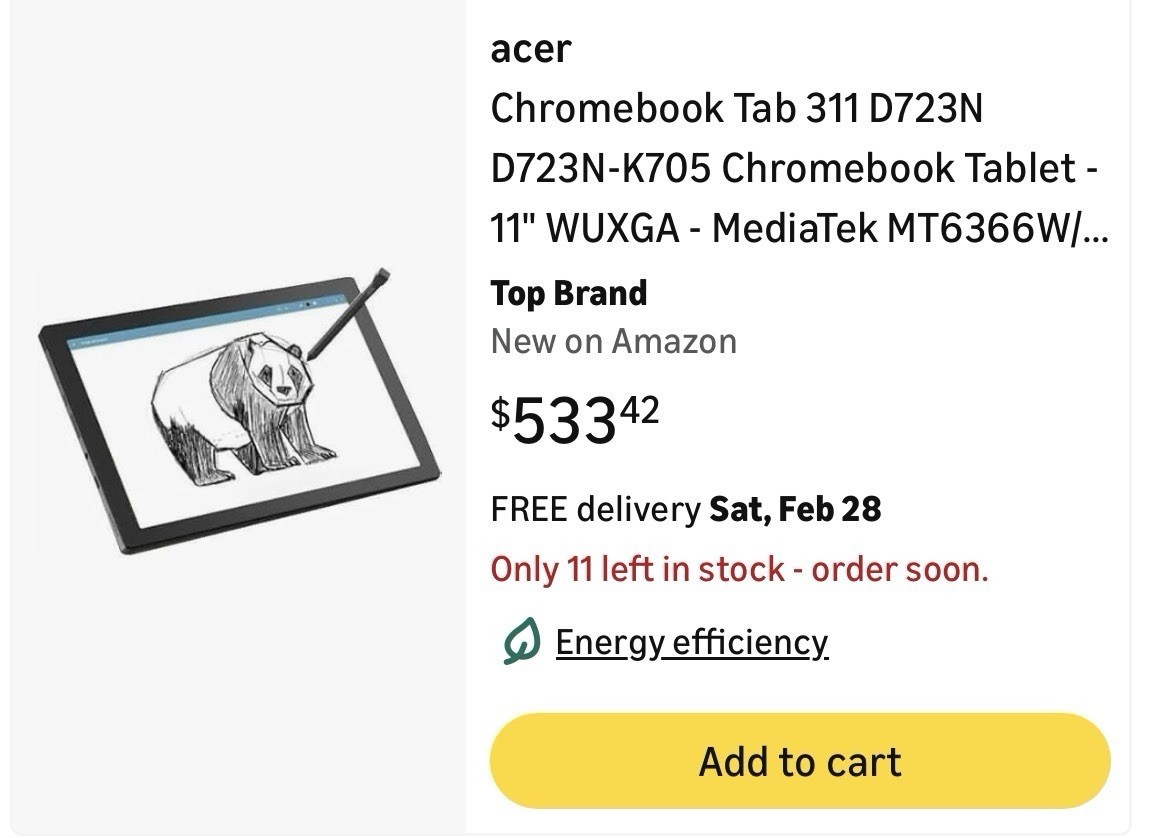 Acer Chromebook Tab 311 – 11″ Tablet D723N-K705 Chrome OS Stylus Pen Included