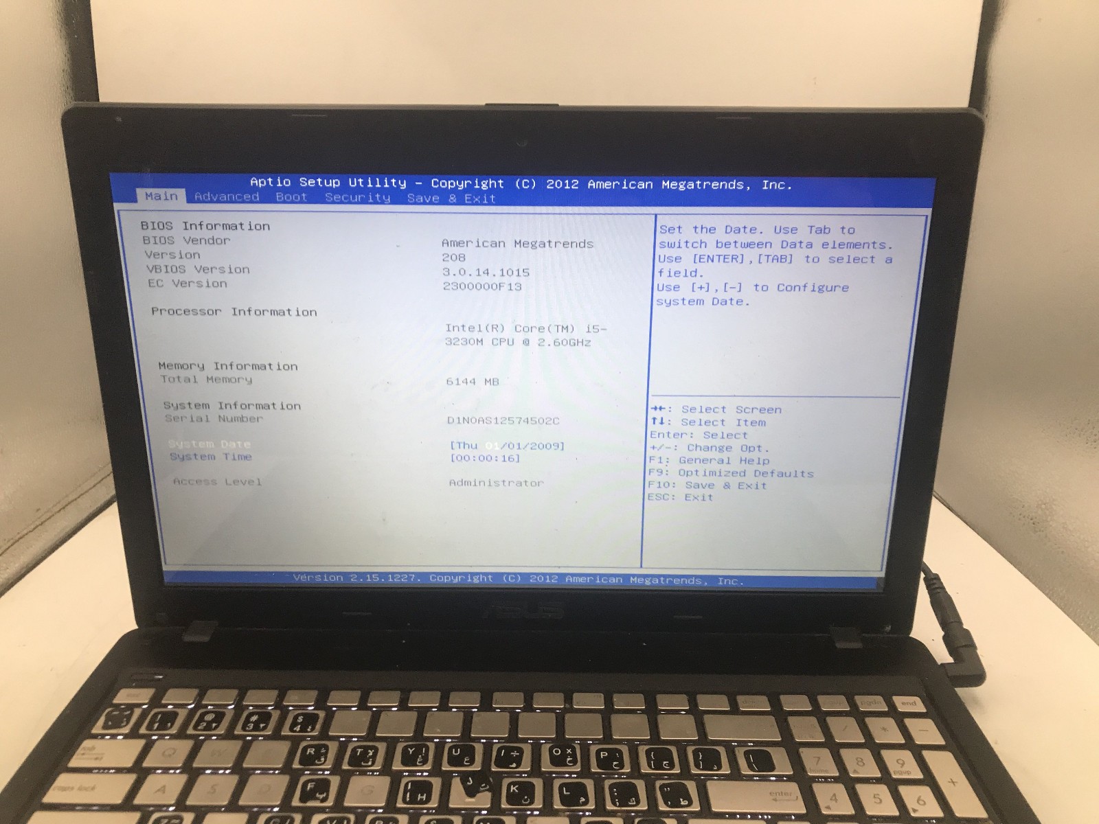 ASUS Q500A NOTEBOOK – BOOTS TO BIOS – INTEL I5 3210M – 6GB RAM – 15″ – READ – BB