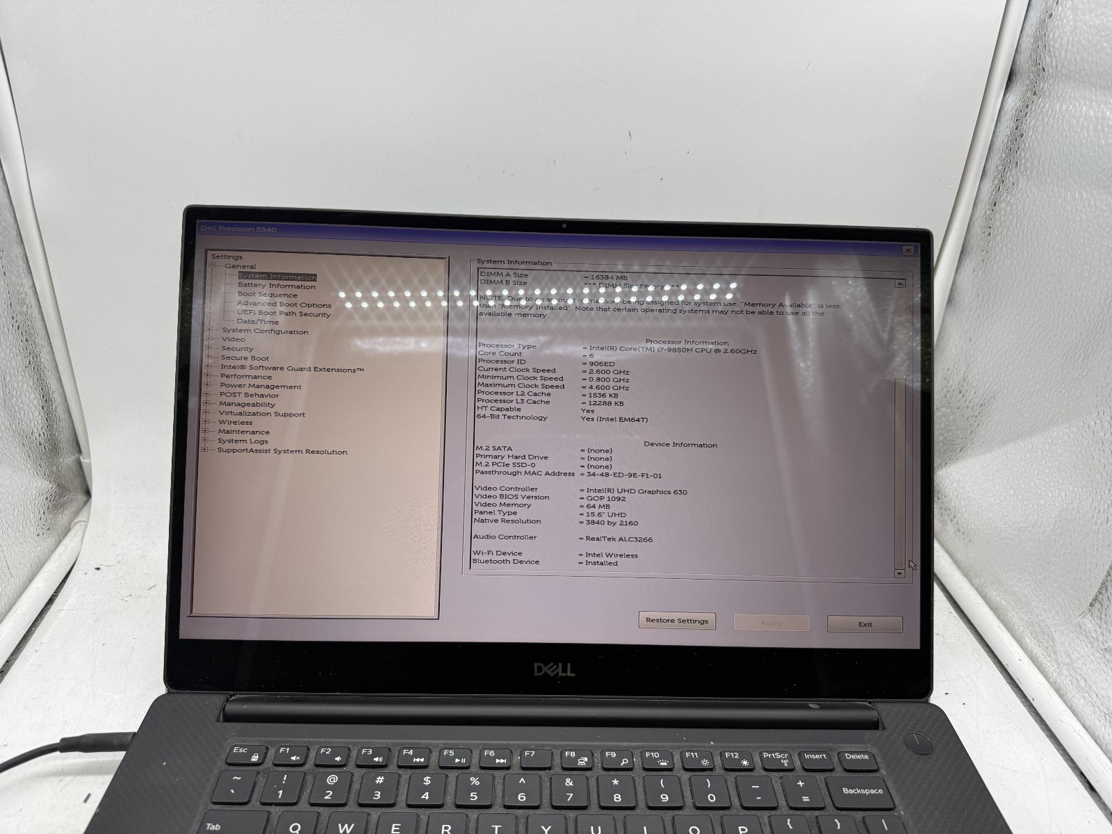 Touch Screen Dell Precision 5540 15.6″ i7-9850H 2.6GHz NO SSD NO RAM + Charger