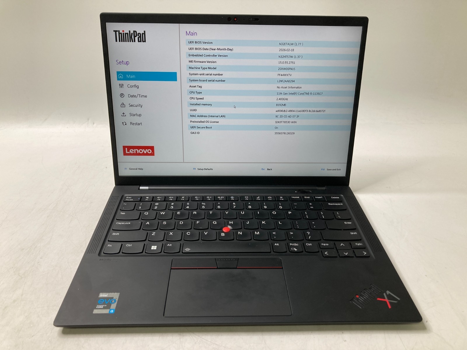 Lenovo ThinkPad X1 Carbon Gen 9 i5-1145G7 2.40GHz 8GB 512GB NVMe Win11 Pro