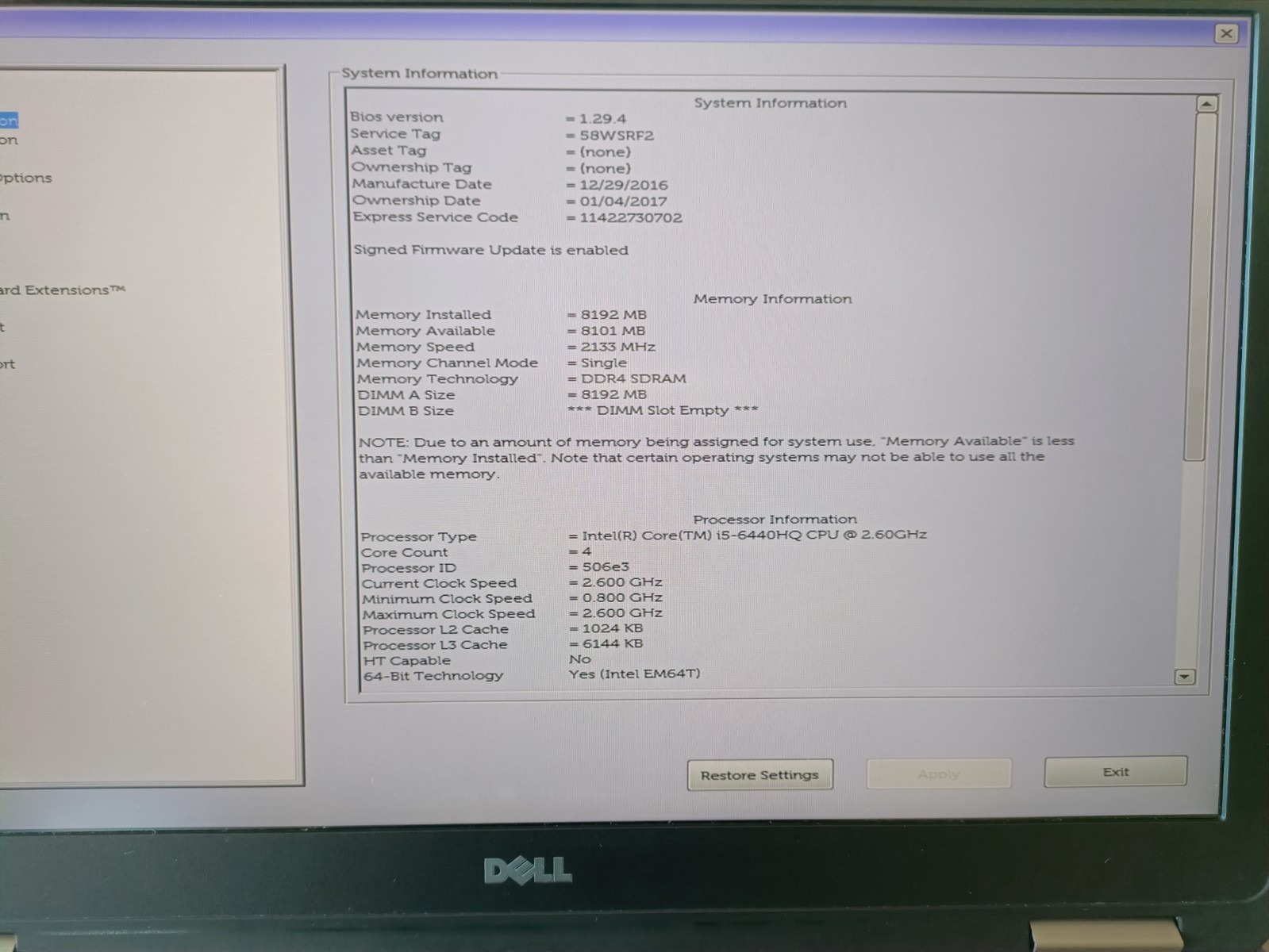 Dell Latitude E5570 15.6″ i5-6440HQ 2.6GHz 8GB RAM WIN10 Pro NO SSD NO A/C