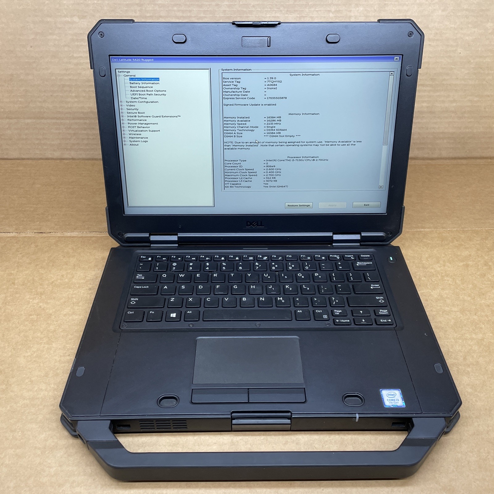 Dell Latitude 5420 Rugged, Intel Core i3-7130U @ 2.70GHz 16GB RAM NO SSD NO OS