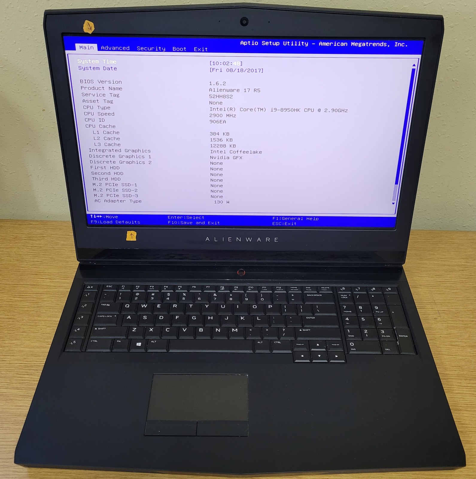 Dell Alienware 17 R5 P31E i9-8950HK 2.90GHz 32GB 256GB NVMe Gtx 1080 No OS/HDD