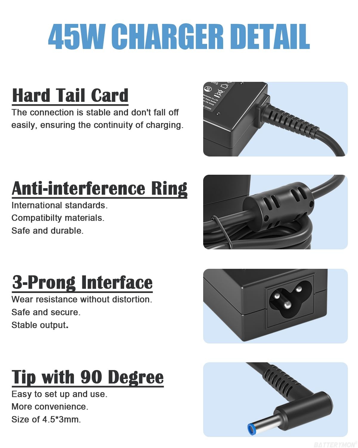 HP Pavilion Laptop Charger 45W 19.5V 2.31A Blue Tip Power Adapter